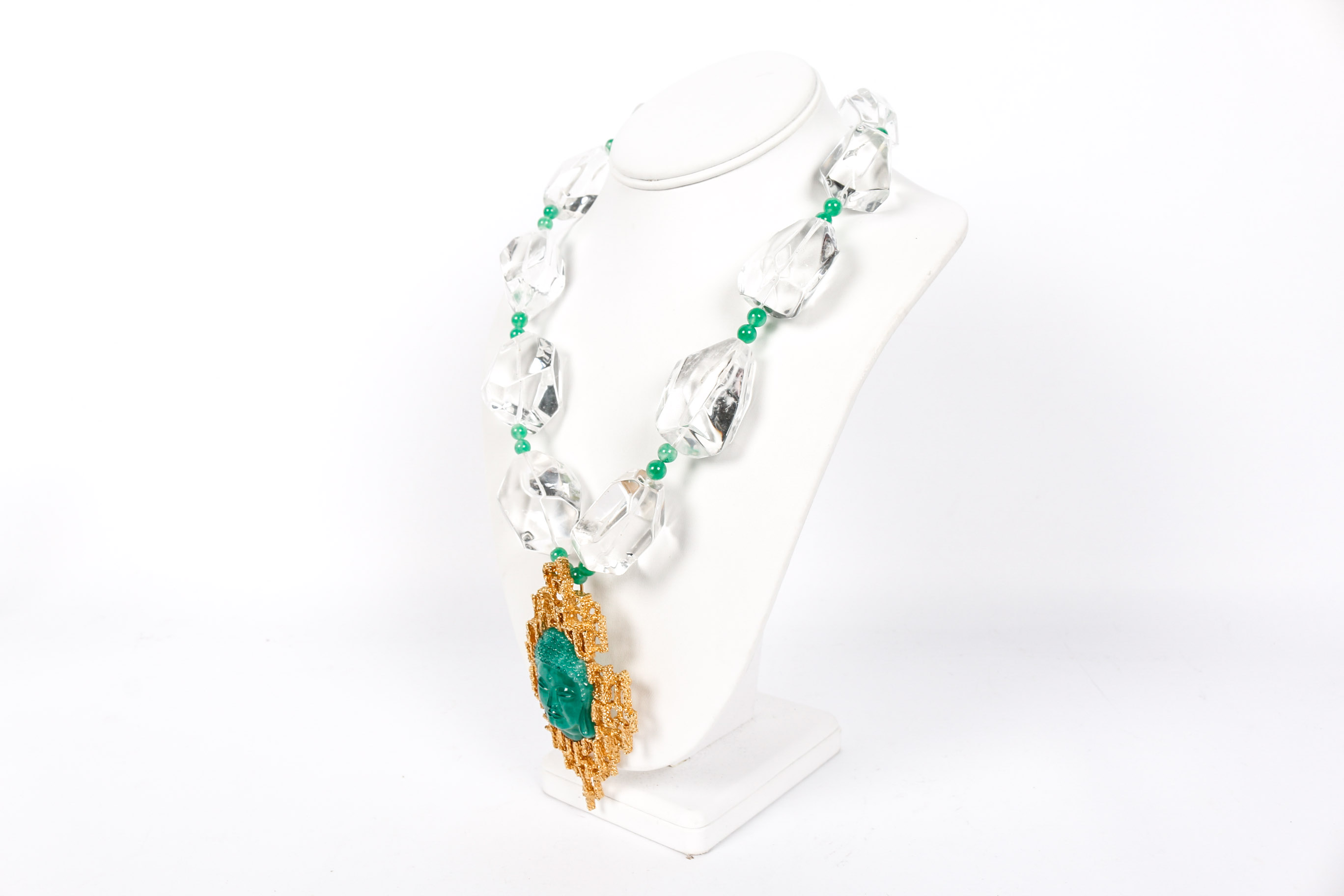 Large Clear Ice Bead Necklace with Buddha