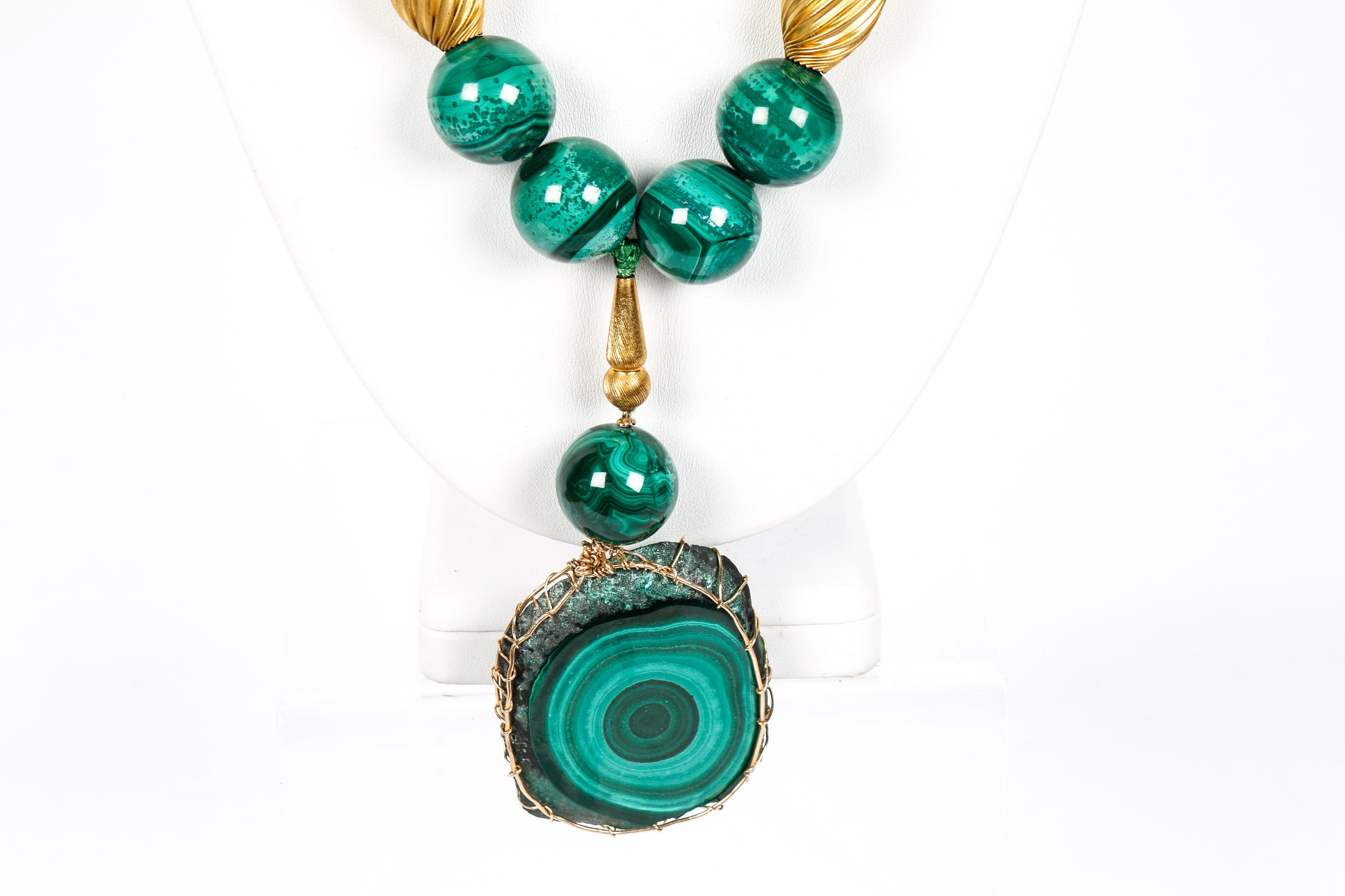 Large Heavy Malachite Beaded Necklace