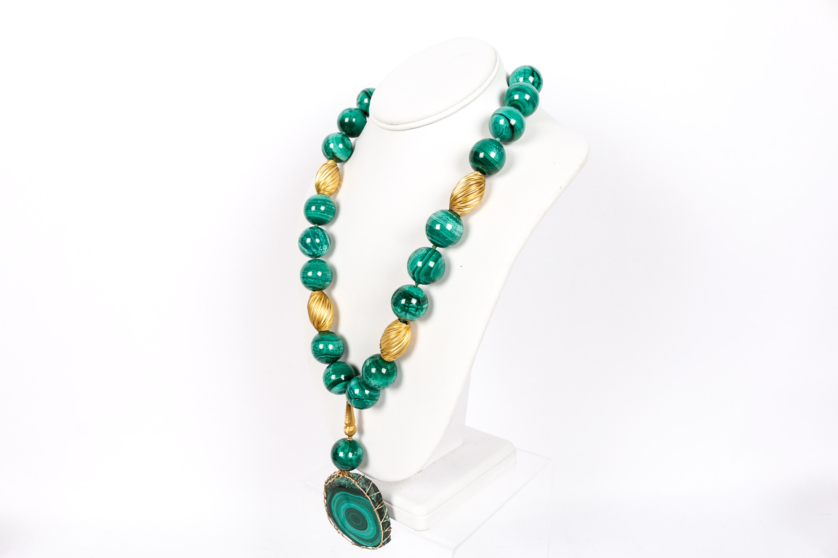 Large Heavy Malachite Beaded Necklace