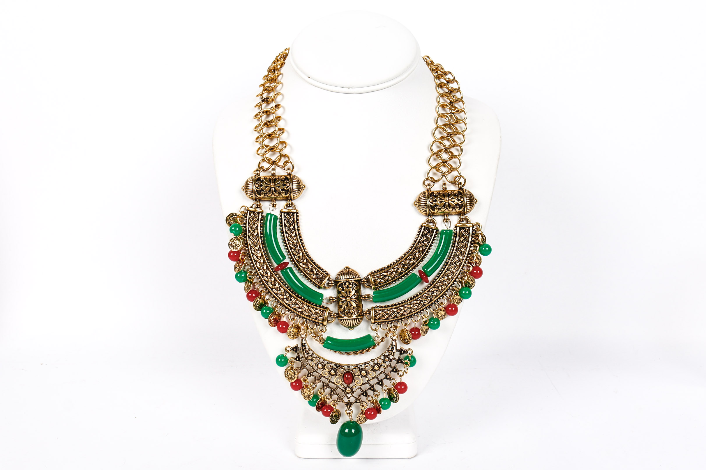 Green and Red Beaded Egyptian Revival Choker