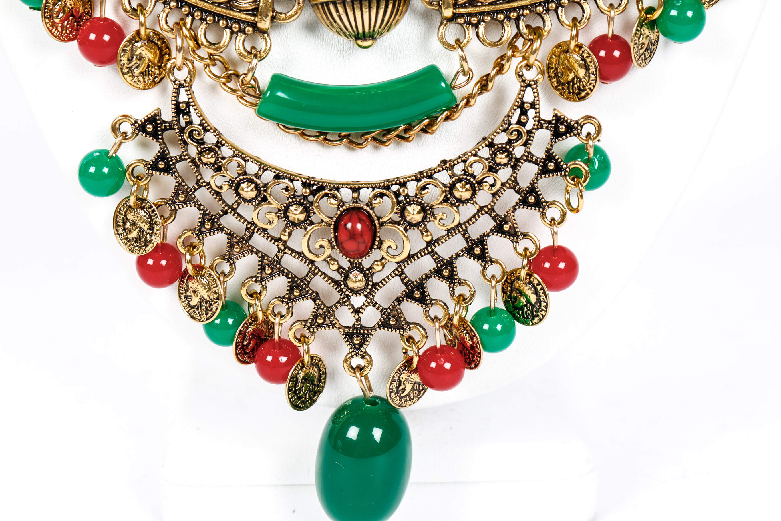 Green and Red Beaded Egyptian Revival Choker