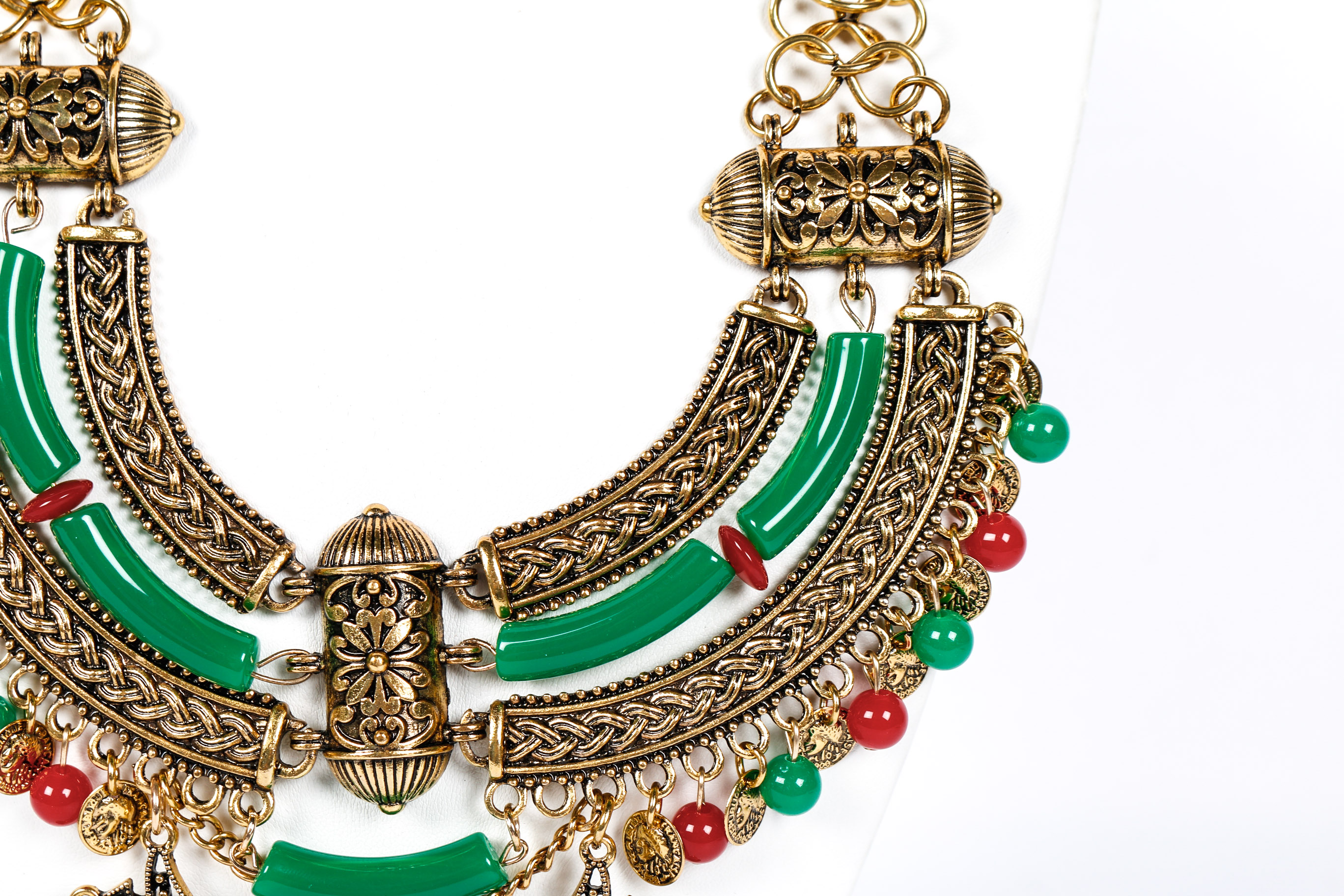 Green and Red Beaded Egyptian Revival Choker