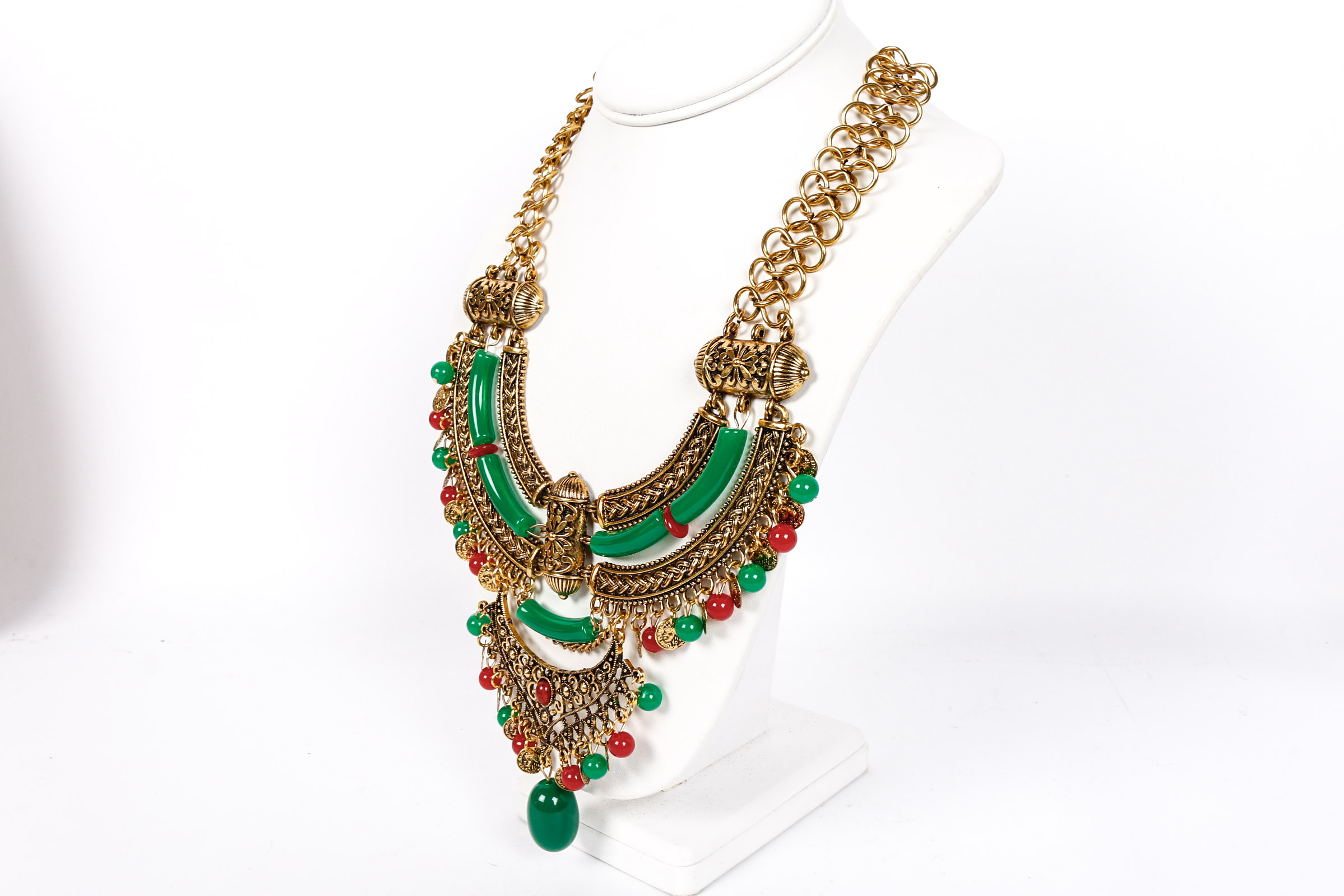 Green and Red Beaded Egyptian Revival Choker