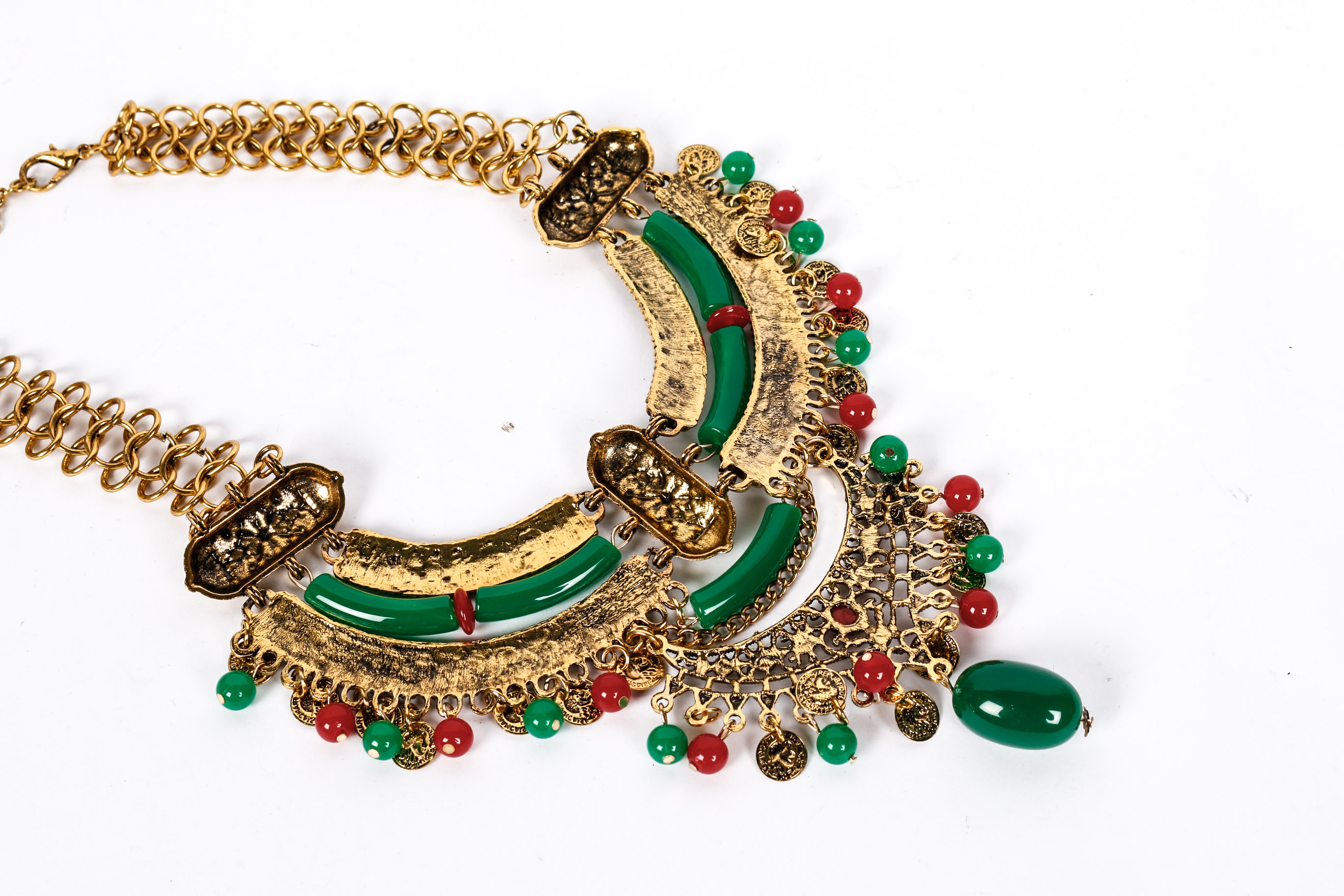 Green and Red Beaded Egyptian Revival Choker
