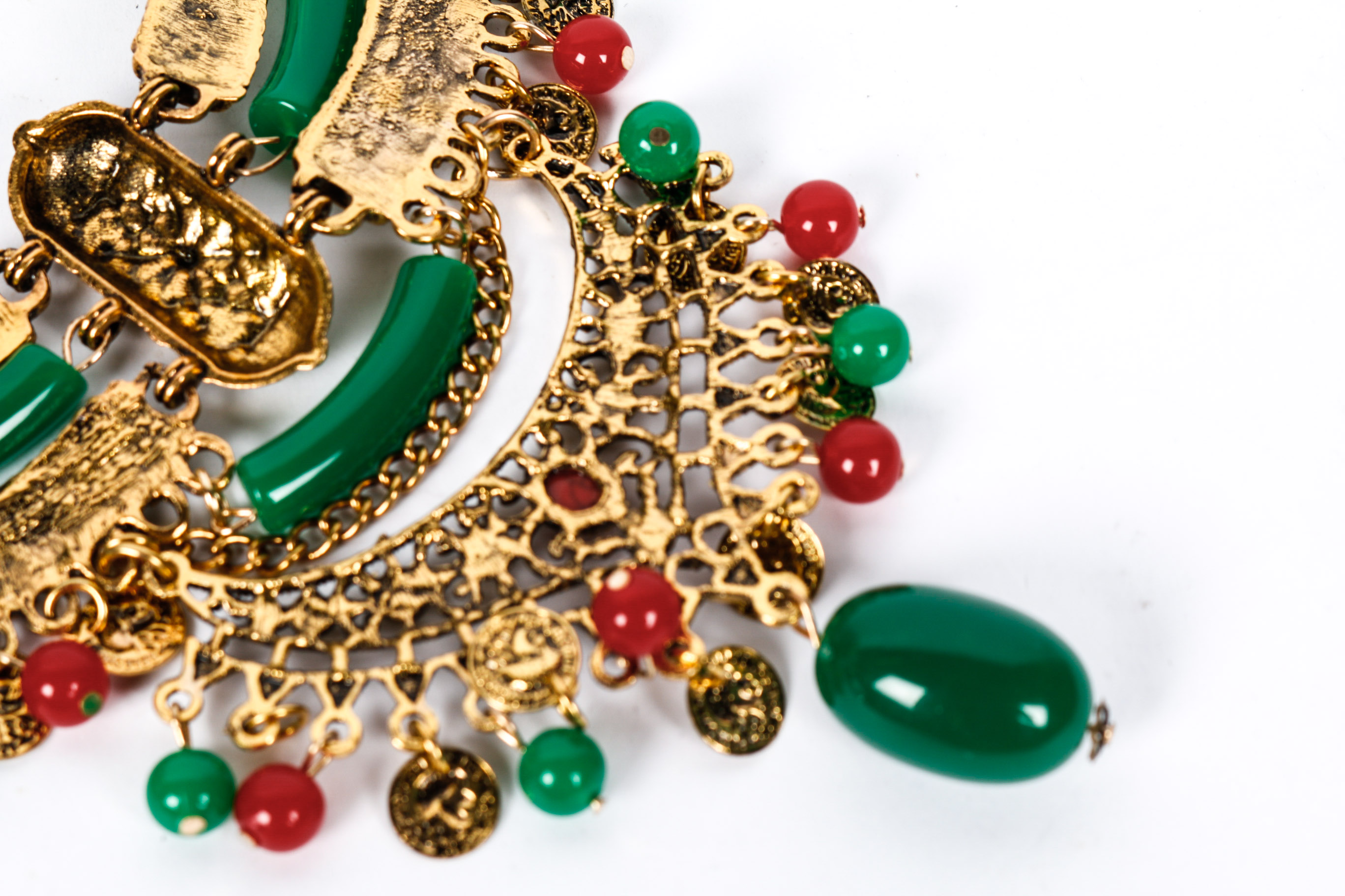 Green and Red Beaded Egyptian Revival Choker