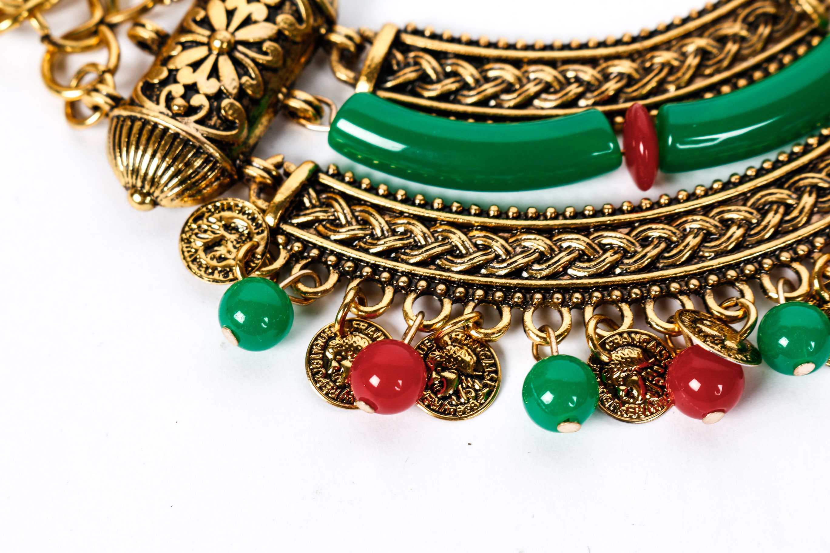 Green and Red Beaded Egyptian Revival Choker