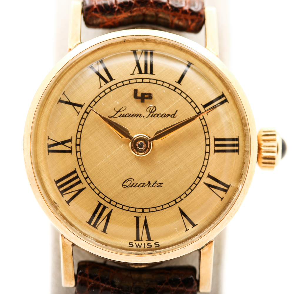 Lucien Piccard 14K Yellow Gold and Leather Strap Watch