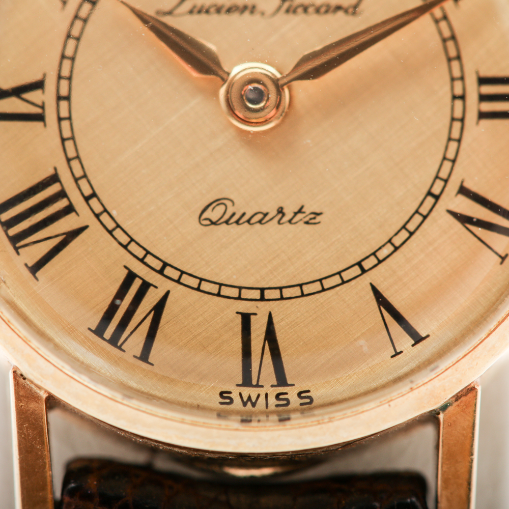 Lucien Piccard 14K Yellow Gold and Leather Strap Watch