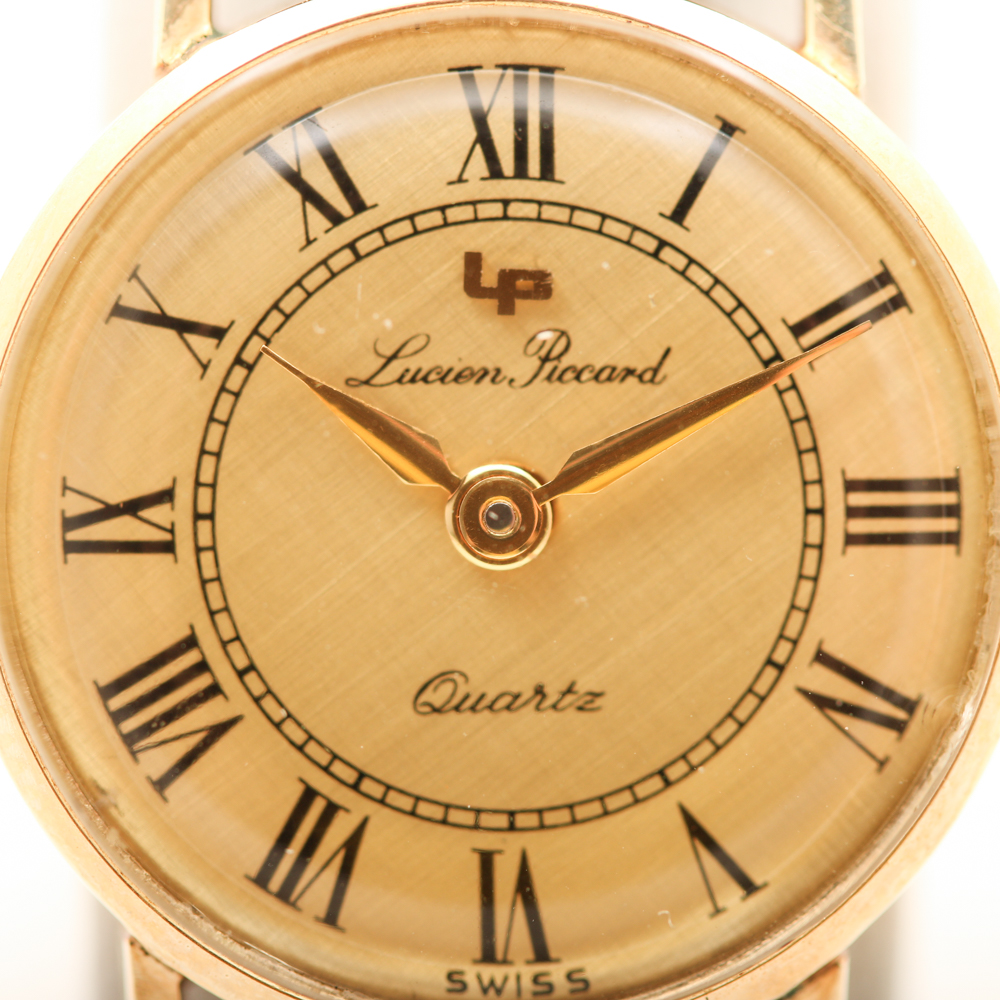 Lucien Piccard 14K Yellow Gold and Leather Strap Watch