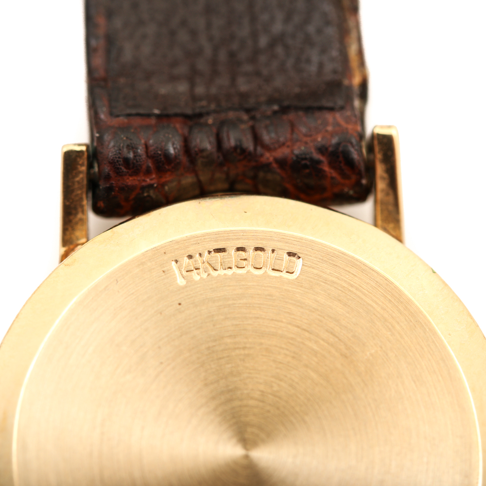 Lucien Piccard 14K Yellow Gold and Leather Strap Watch