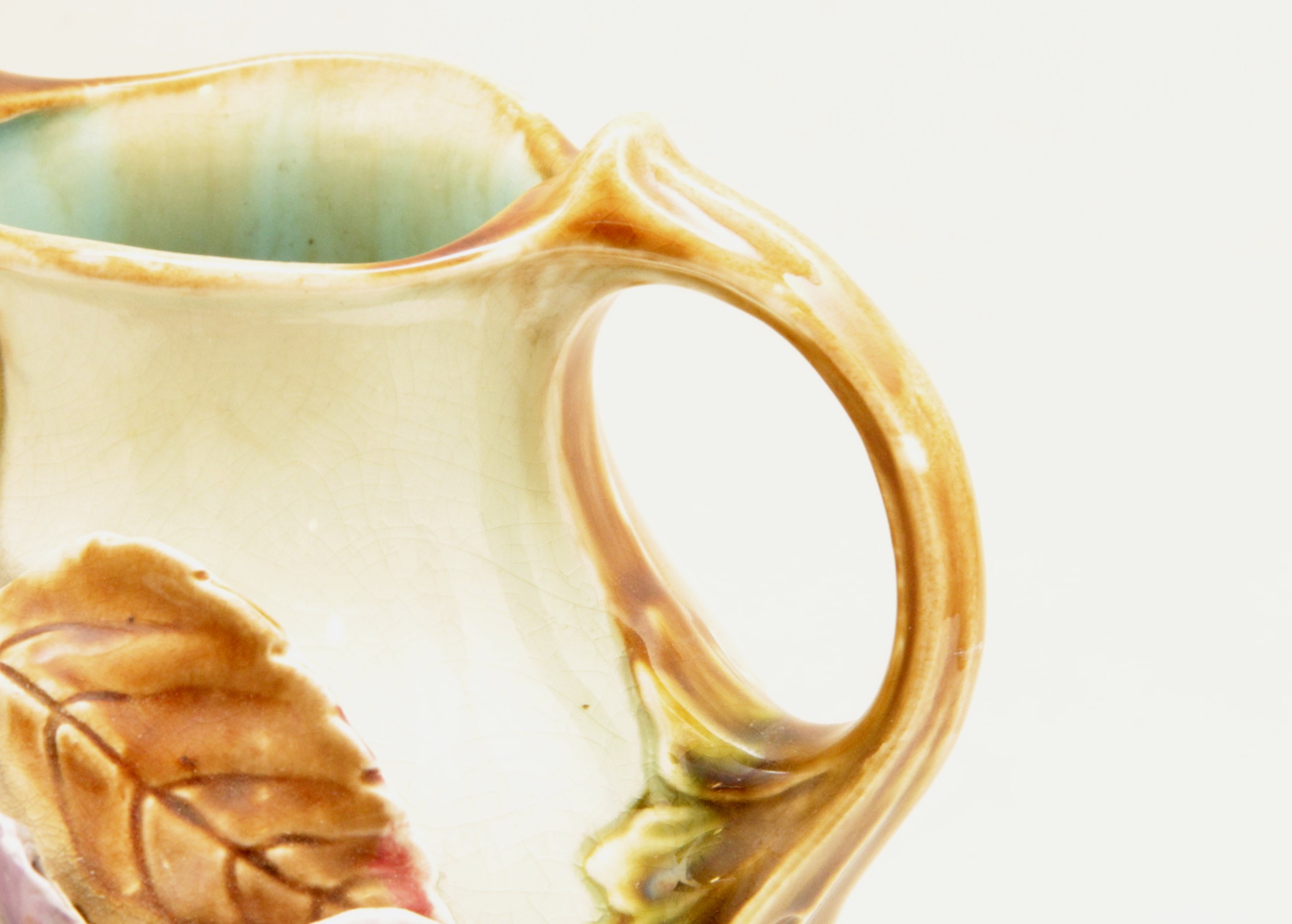 French Majolica Hand Painted Porcelain Vase with Applied Flowers