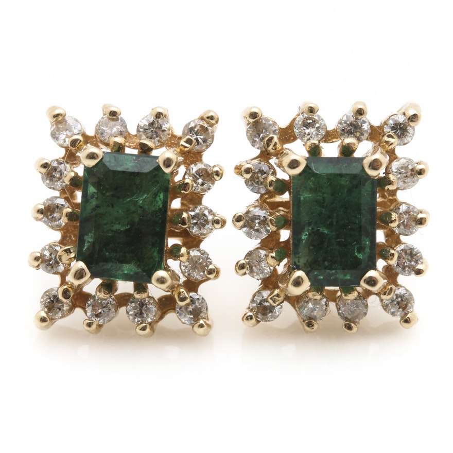 Effy 14K Yellow Gold Emerald and Diamond Earrings