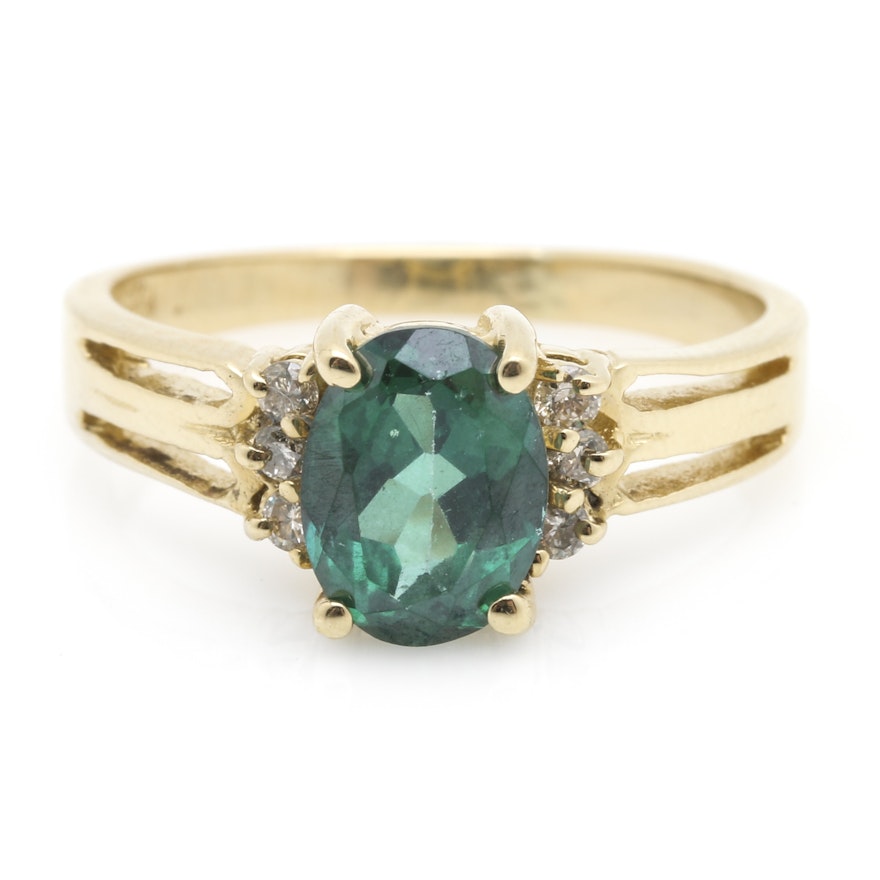14K Yellow Gold Coated Topaz and Diamond Ring