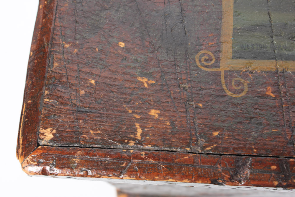 Antique Wooden Trunk with Hand Painted Ship on Lid