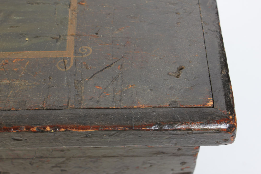 Antique Wooden Trunk with Hand Painted Ship on Lid