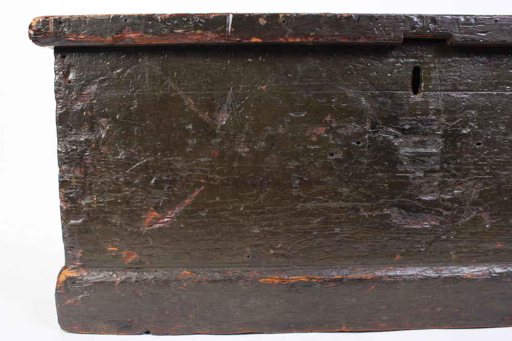 Antique Wooden Trunk with Hand Painted Ship on Lid
