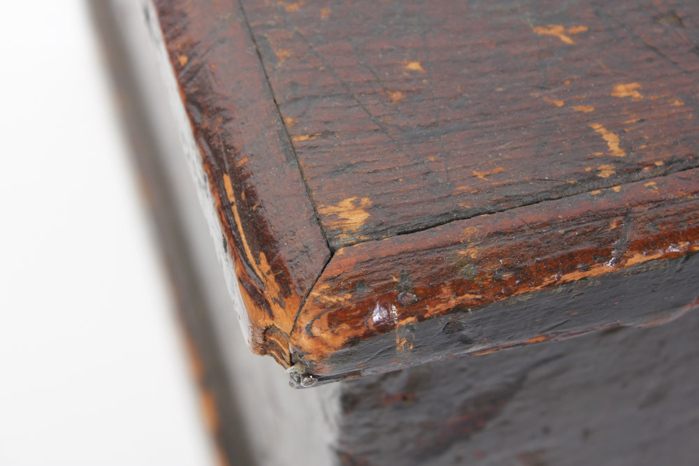 Antique Wooden Trunk with Hand Painted Ship on Lid