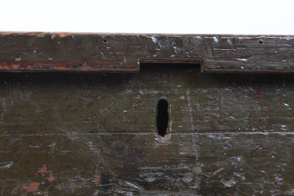 Antique Wooden Trunk with Hand Painted Ship on Lid