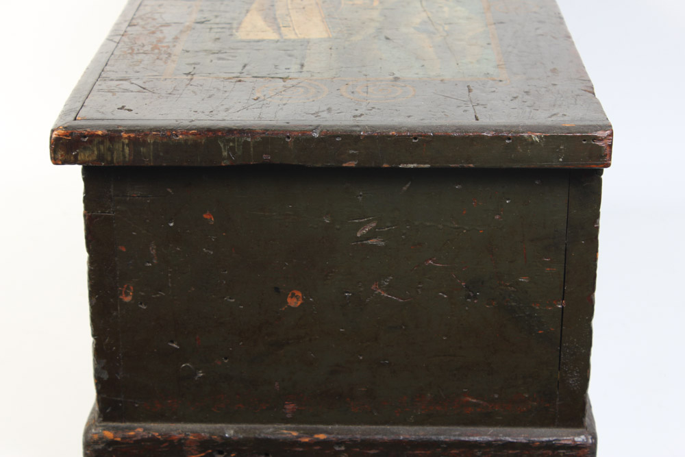 Antique Wooden Trunk with Hand Painted Ship on Lid