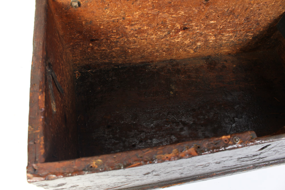 Antique Wooden Trunk with Hand Painted Ship on Lid