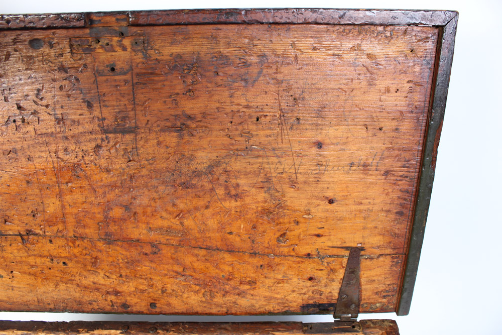 Antique Wooden Trunk with Hand Painted Ship on Lid