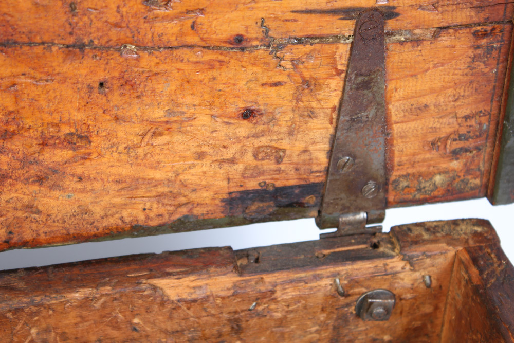 Antique Wooden Trunk with Hand Painted Ship on Lid