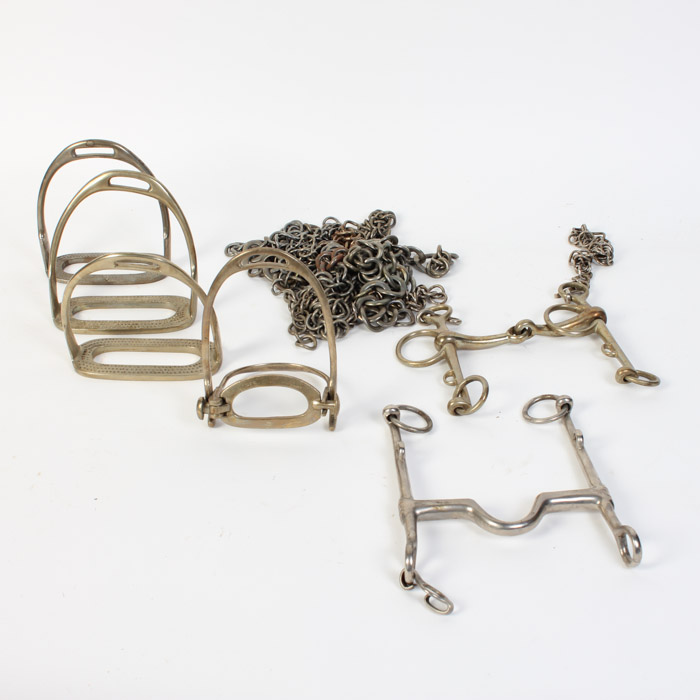 Collection of Stirrups, Chains, and Bits