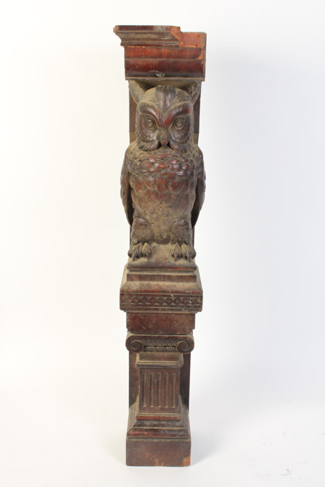Pair of Hand Carved Owl Architectural Elements