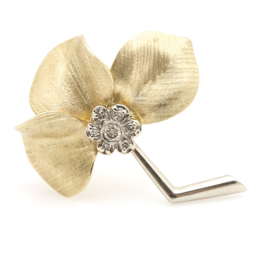 14K Yellow Gold Diamond Flower Brooch