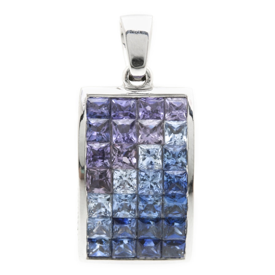 14K White Gold Diamond and Sapphire Pendant