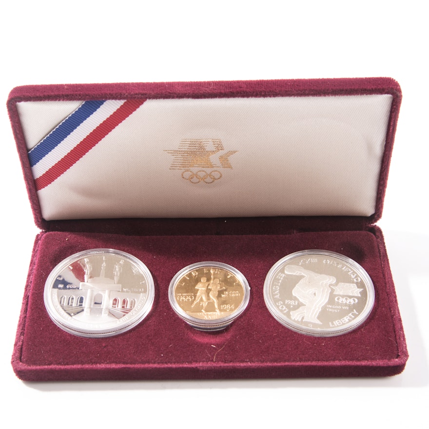 1984 United States Silver and Gold Olympic Coin Mint Set