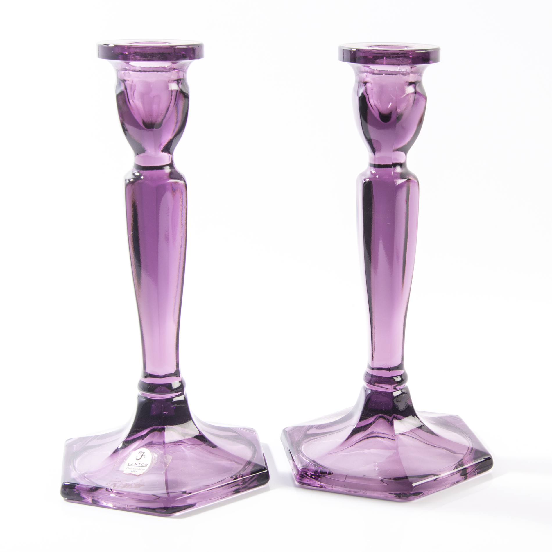 Pair of Fenton Purple Glass Candlesticks