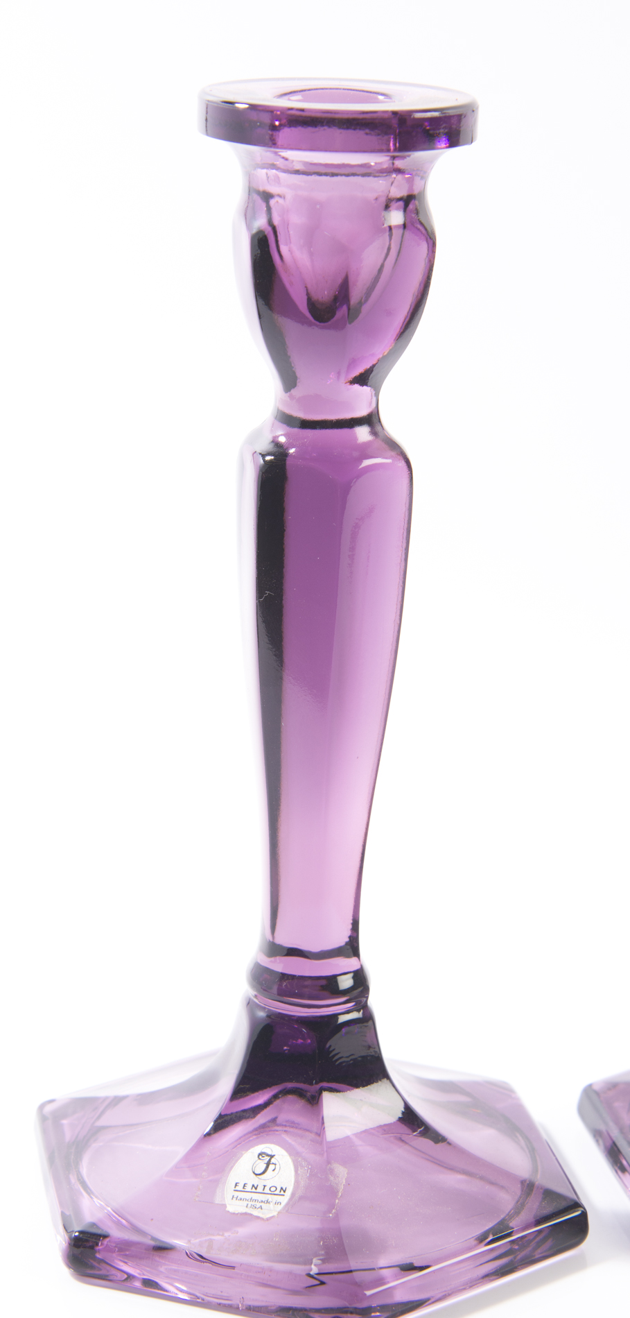 Pair of Fenton Purple Glass Candlesticks