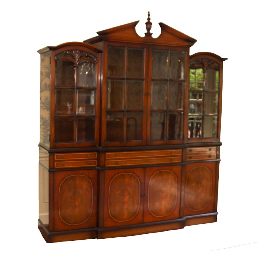 Vintage Federal Style Mahogany Breakfront China Cabinet