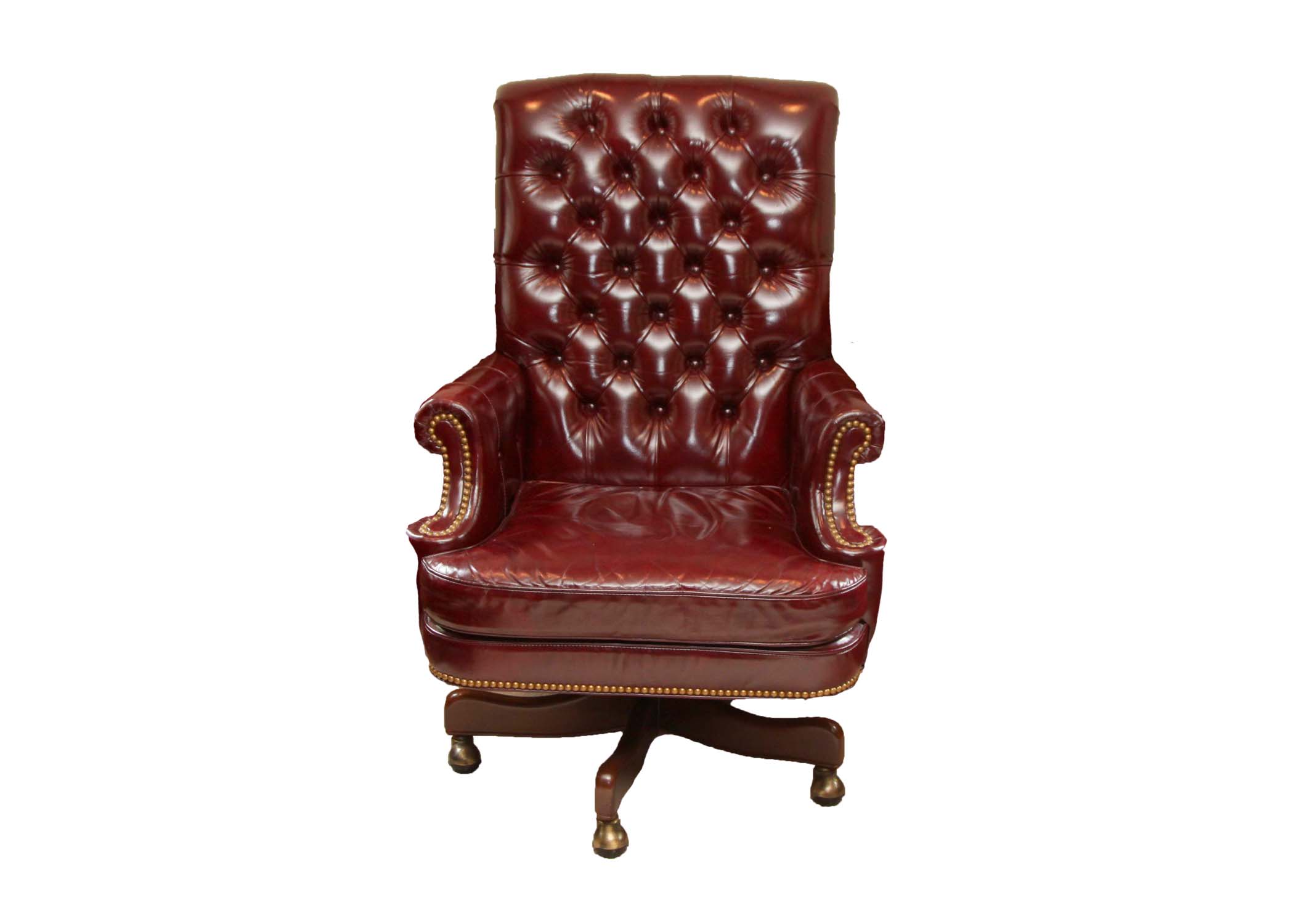Burgundy Tufted Leather Swivel Office Chair by Hancock & Moore