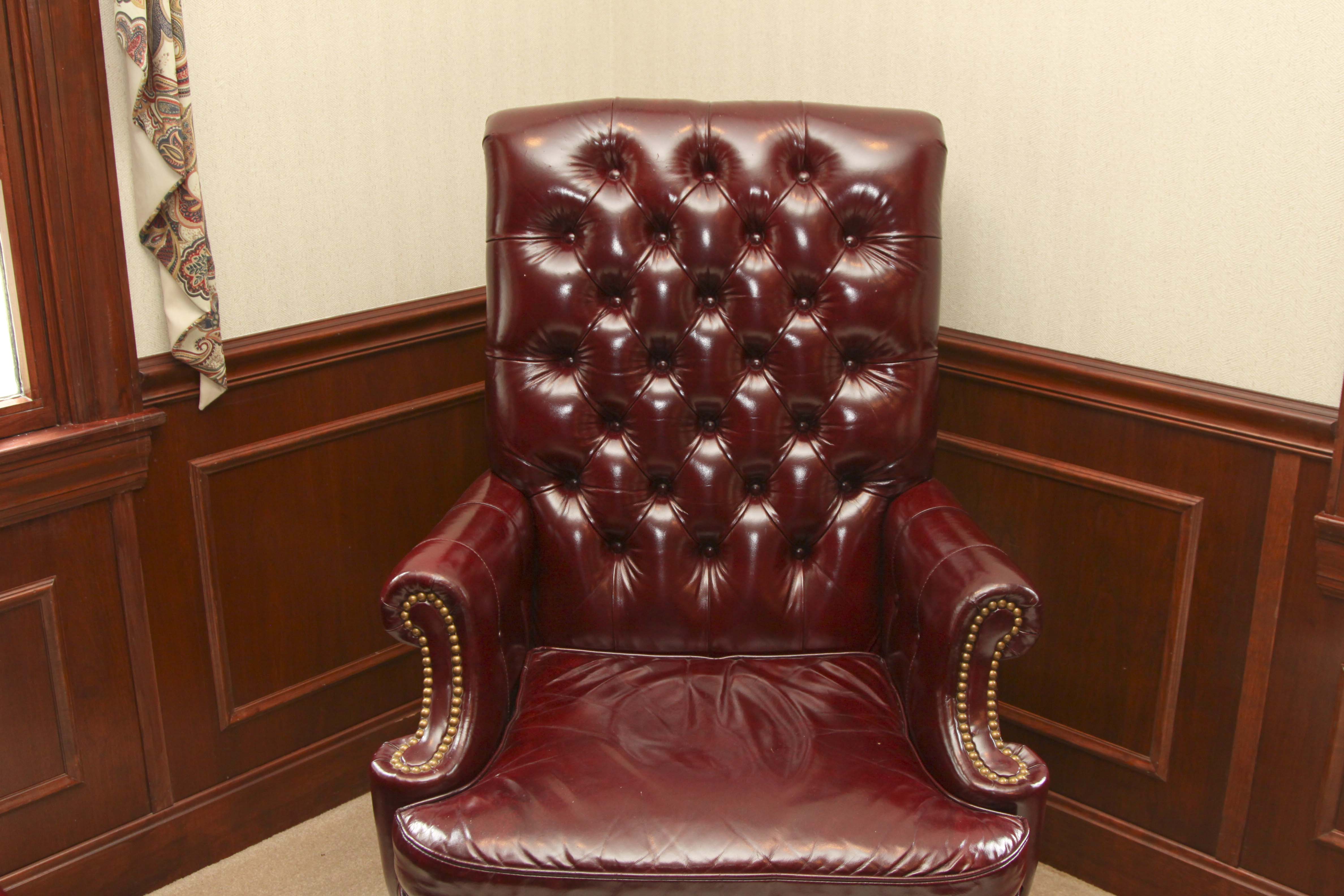 Burgundy Tufted Leather Swivel Office Chair by Hancock & Moore