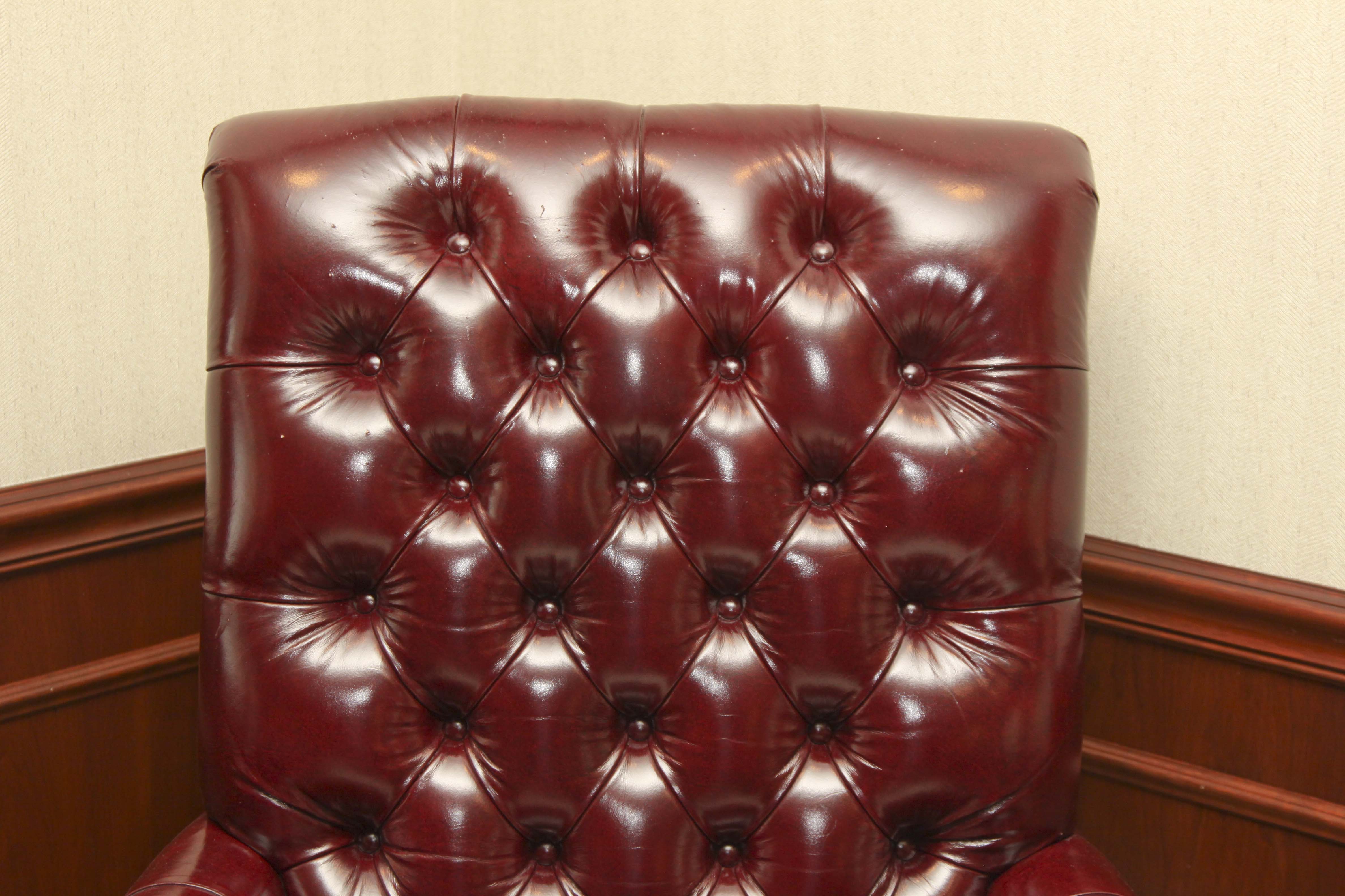 Burgundy Tufted Leather Swivel Office Chair by Hancock & Moore