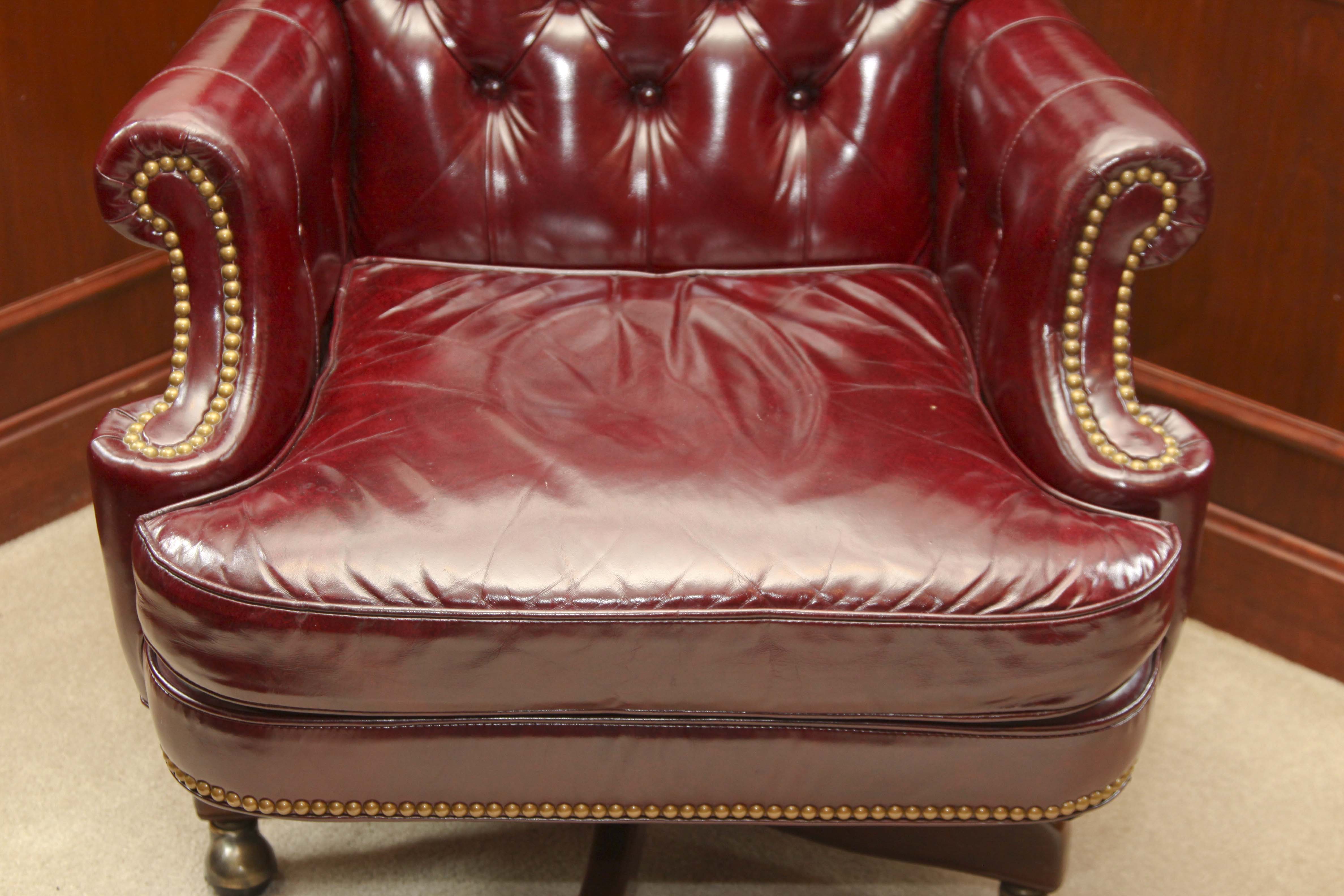Burgundy Tufted Leather Swivel Office Chair by Hancock & Moore