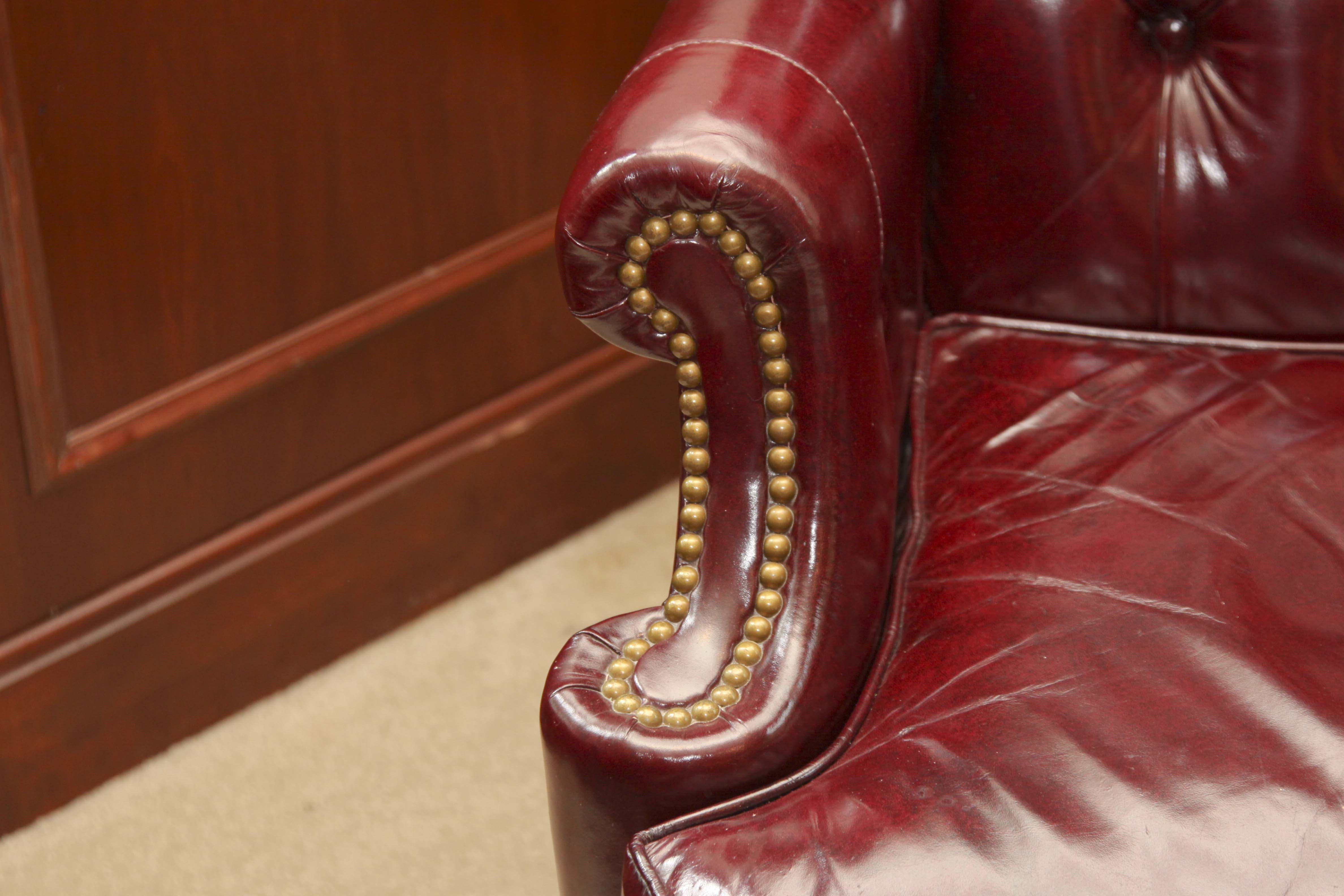 Burgundy Tufted Leather Swivel Office Chair by Hancock & Moore