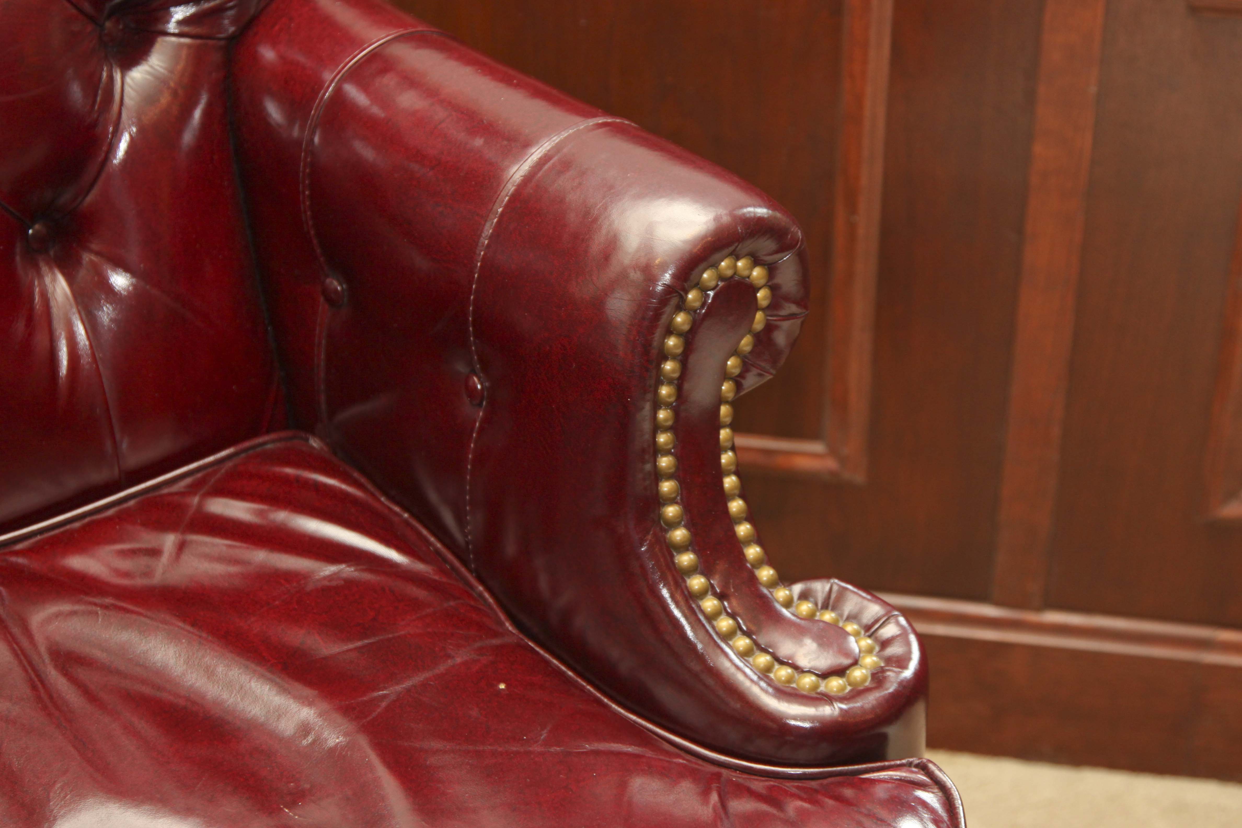 Burgundy Tufted Leather Swivel Office Chair by Hancock & Moore