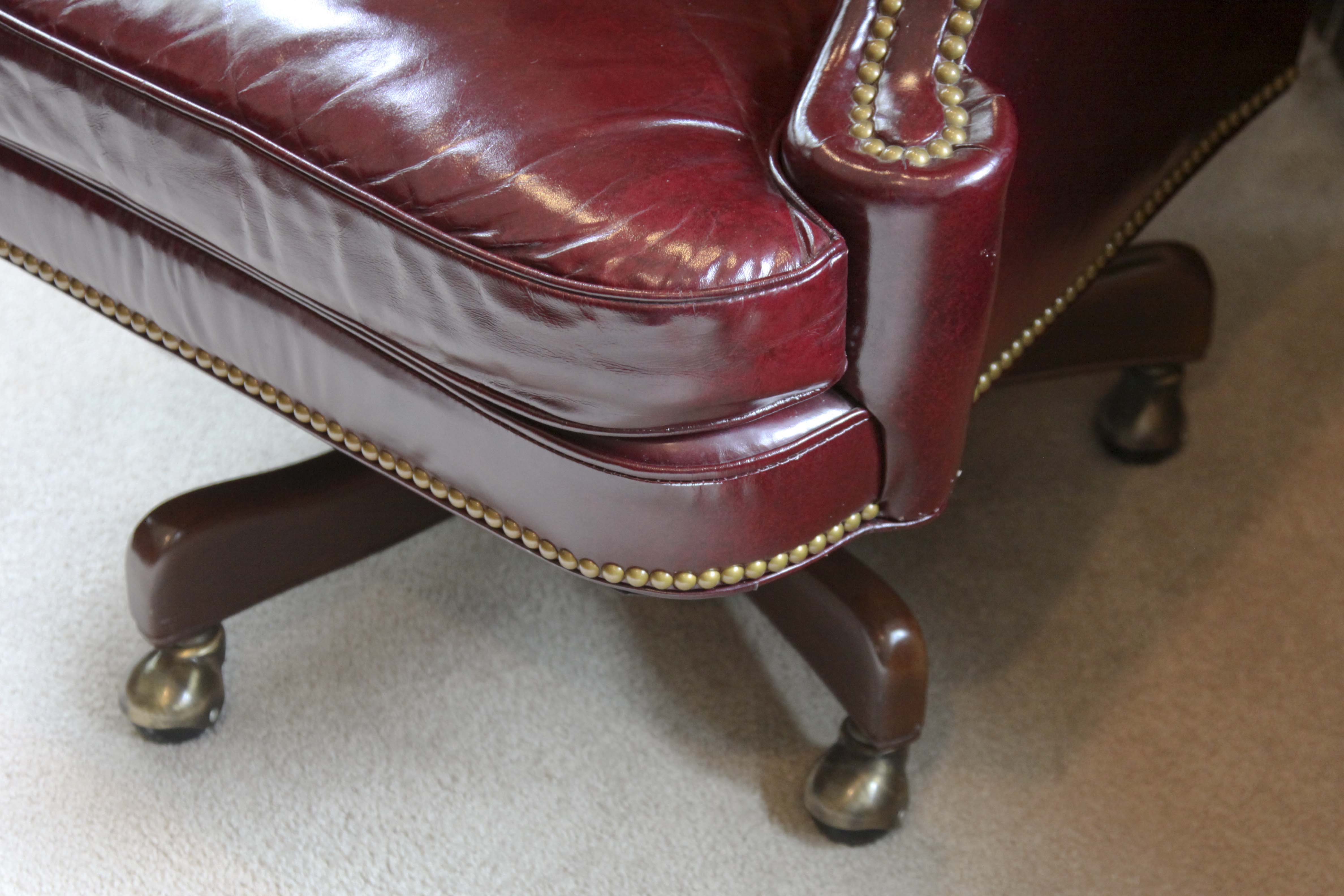 Burgundy Tufted Leather Swivel Office Chair by Hancock & Moore