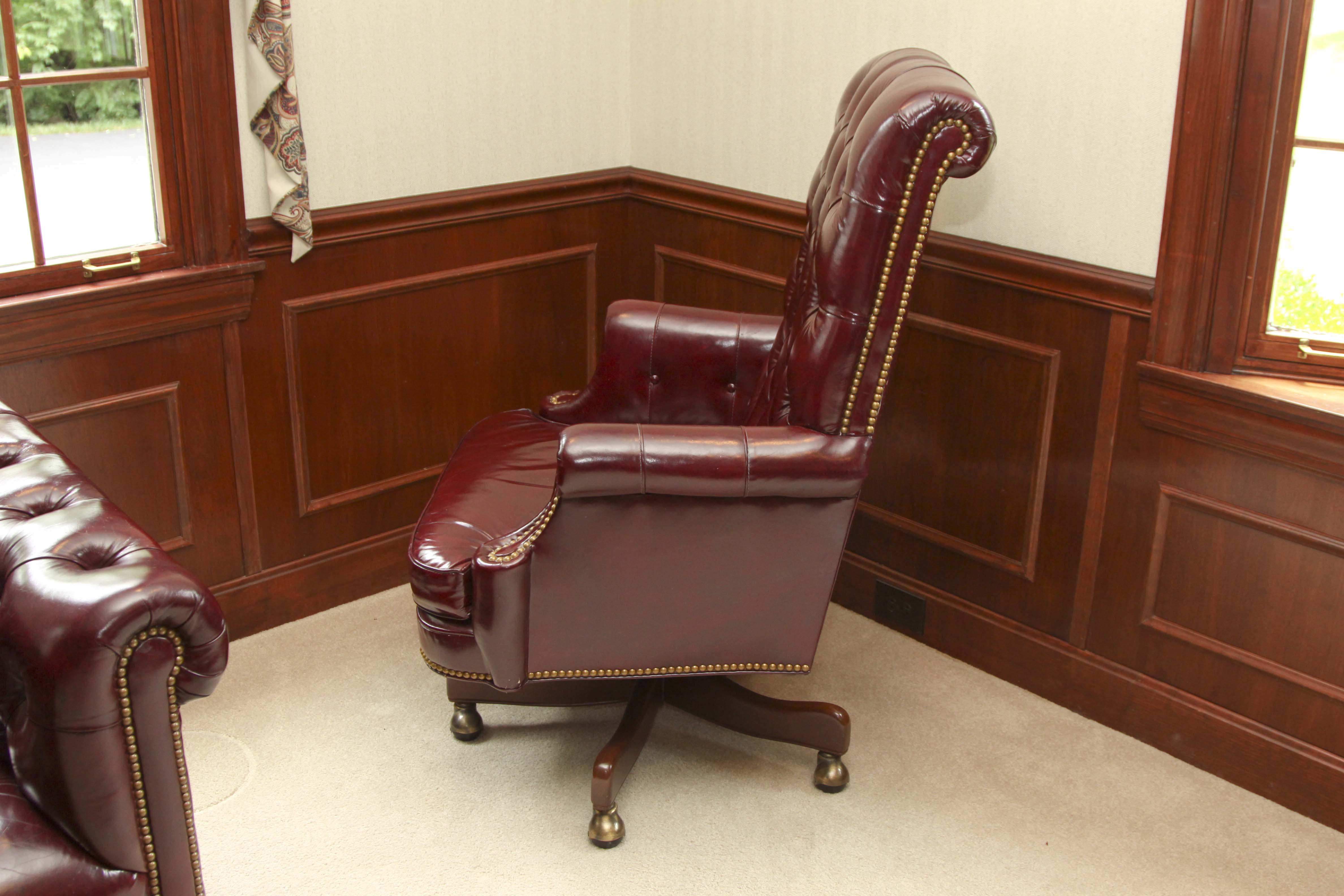 Burgundy Tufted Leather Swivel Office Chair by Hancock & Moore