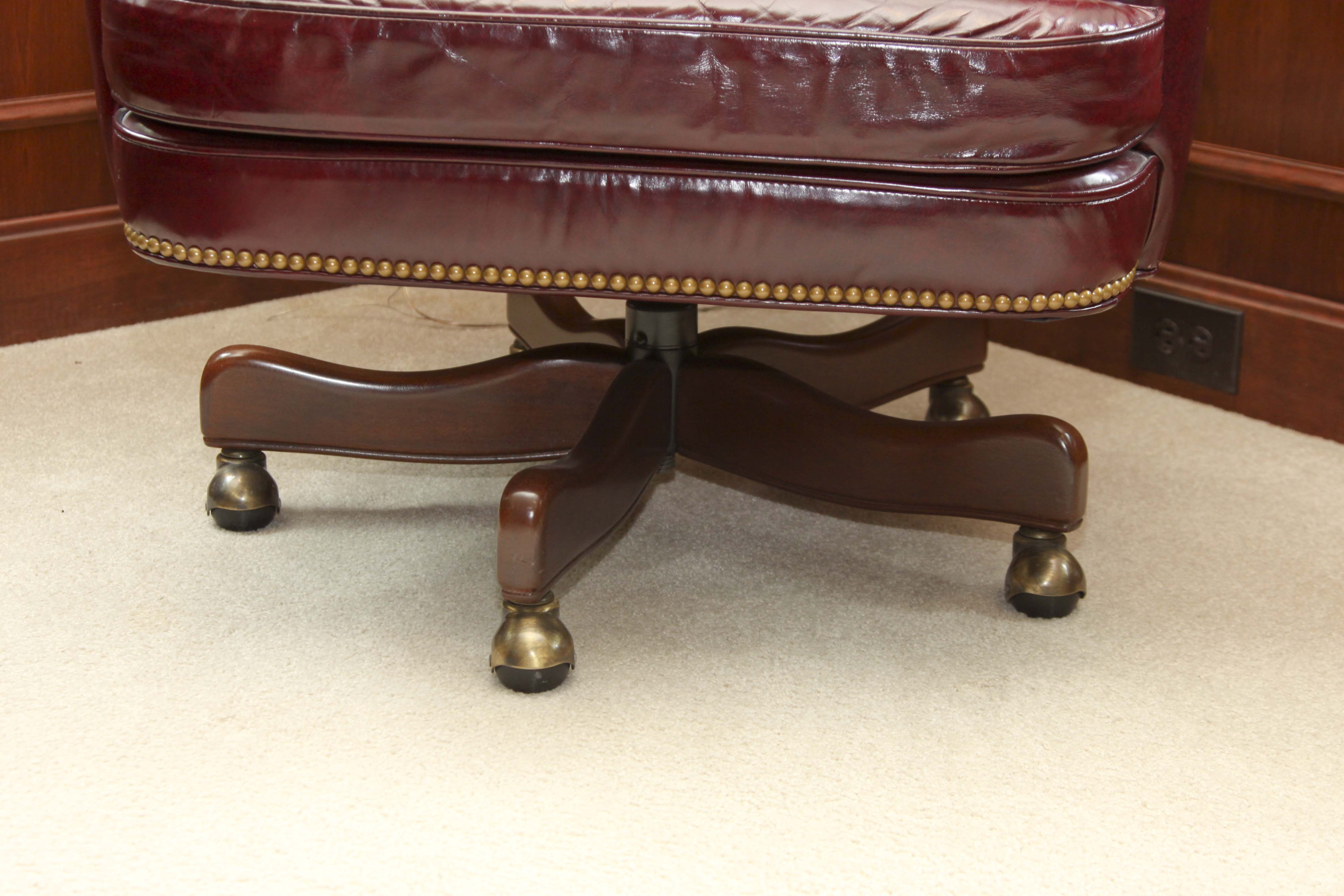 Burgundy Tufted Leather Swivel Office Chair by Hancock & Moore