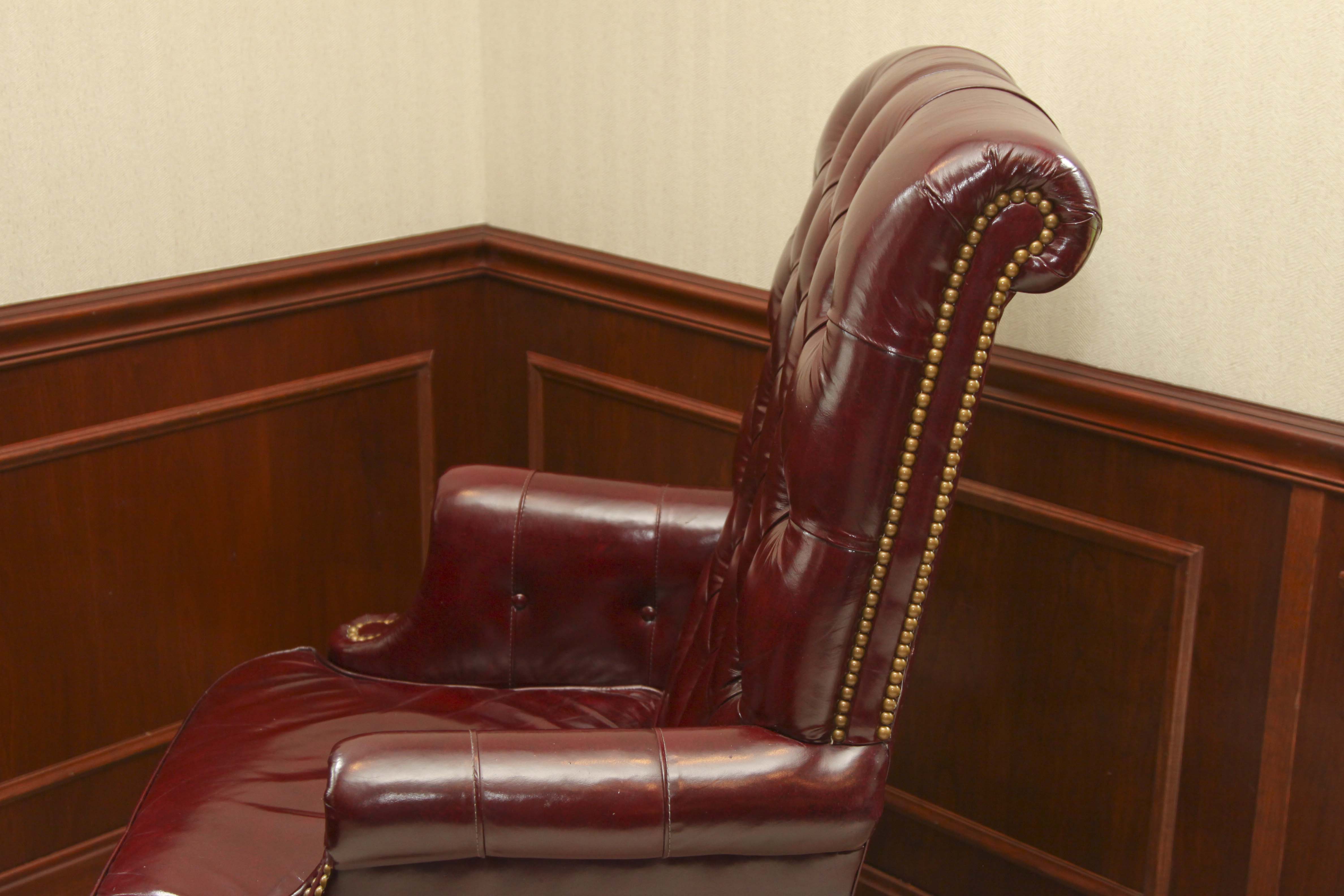 Burgundy Tufted Leather Swivel Office Chair by Hancock & Moore