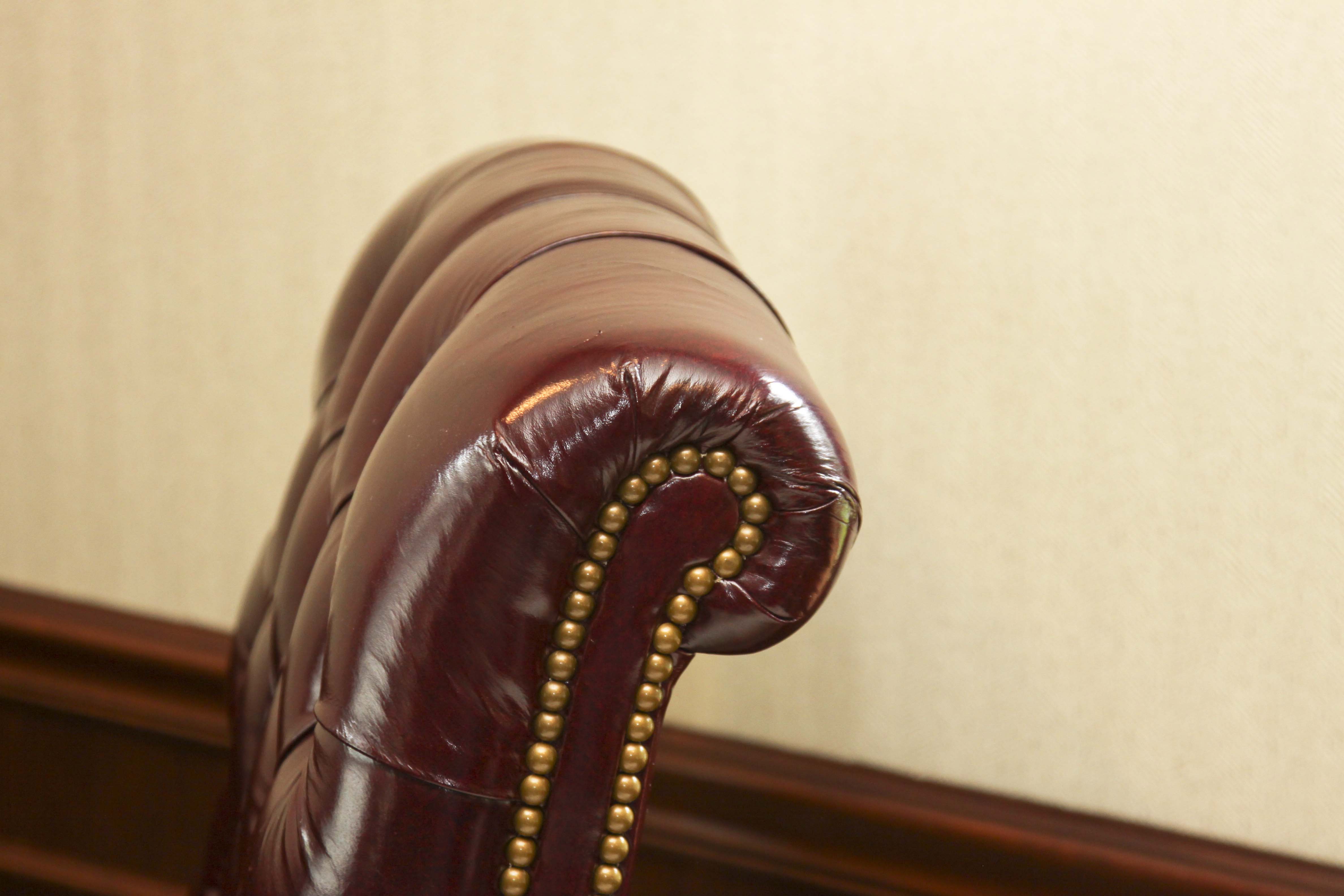 Burgundy Tufted Leather Swivel Office Chair by Hancock & Moore