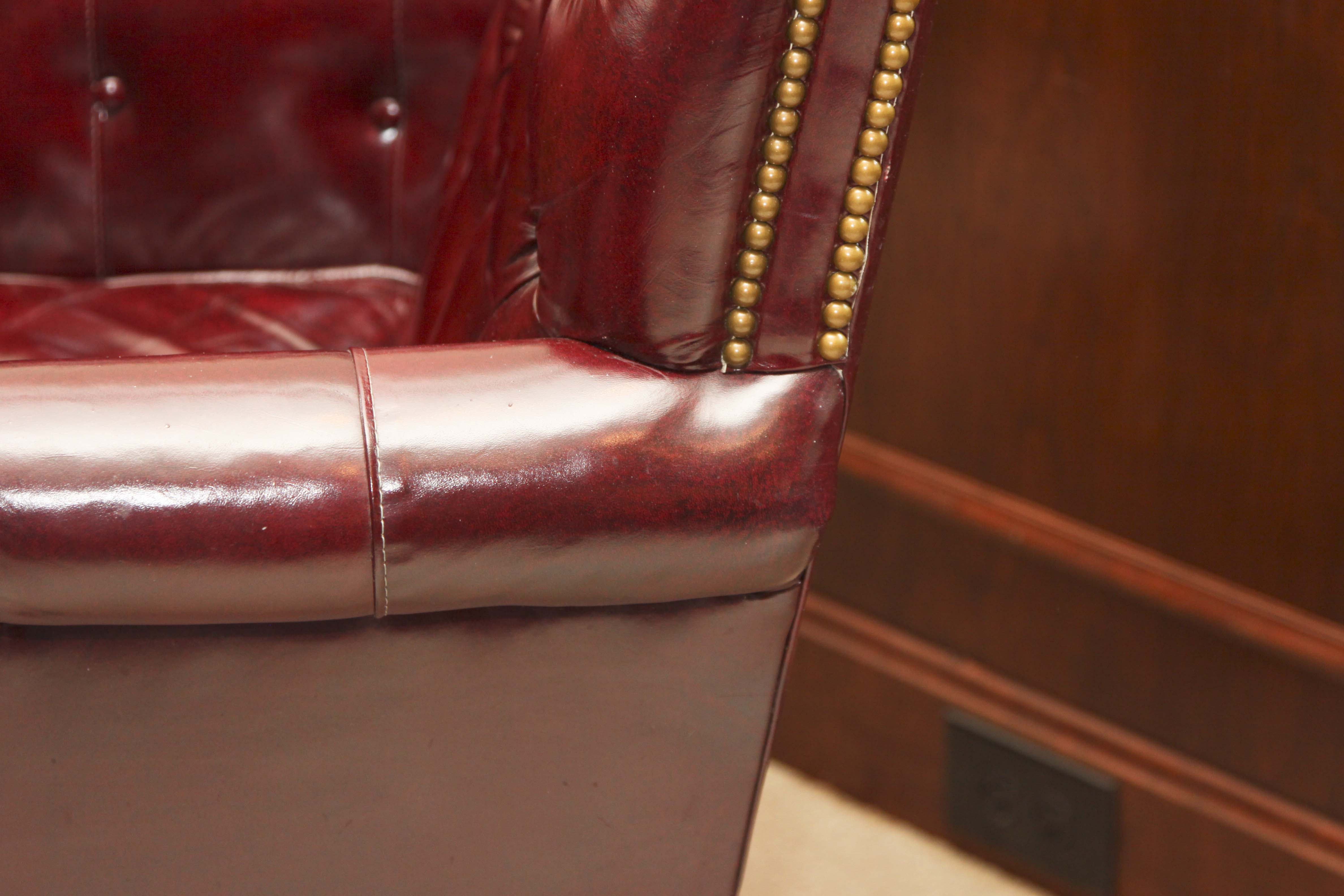 Burgundy Tufted Leather Swivel Office Chair by Hancock & Moore