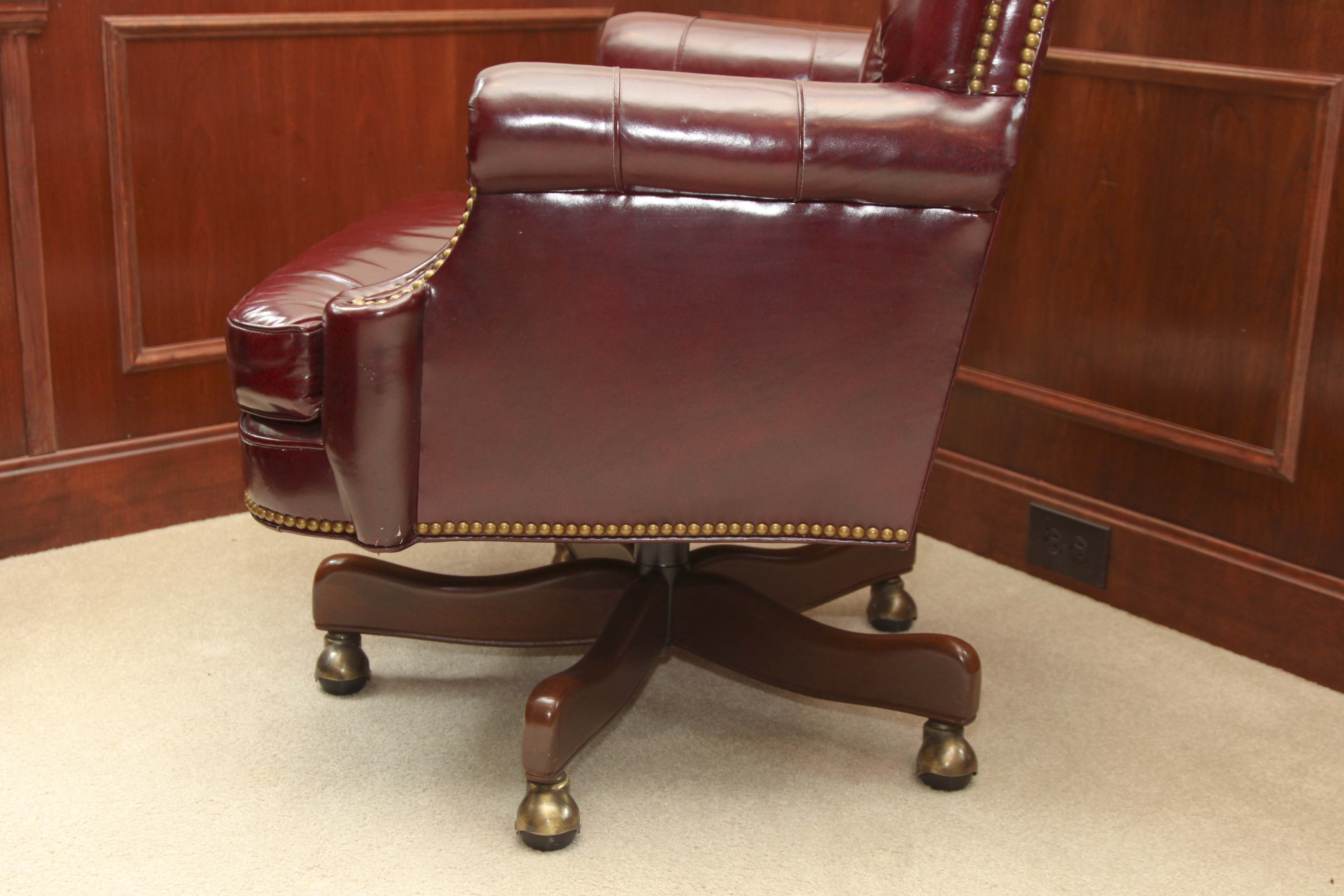 Burgundy Tufted Leather Swivel Office Chair by Hancock & Moore