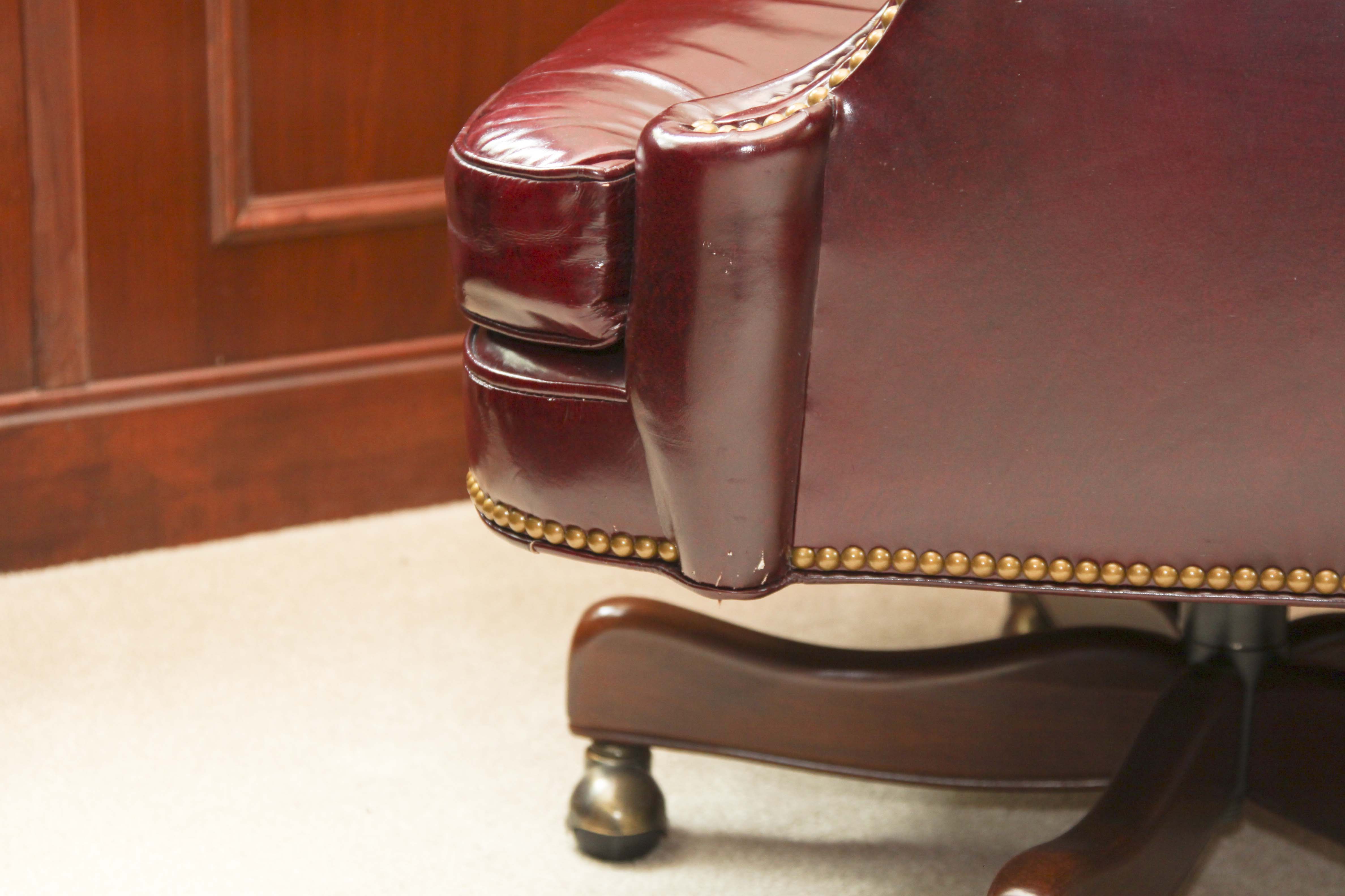 Burgundy Tufted Leather Swivel Office Chair by Hancock & Moore
