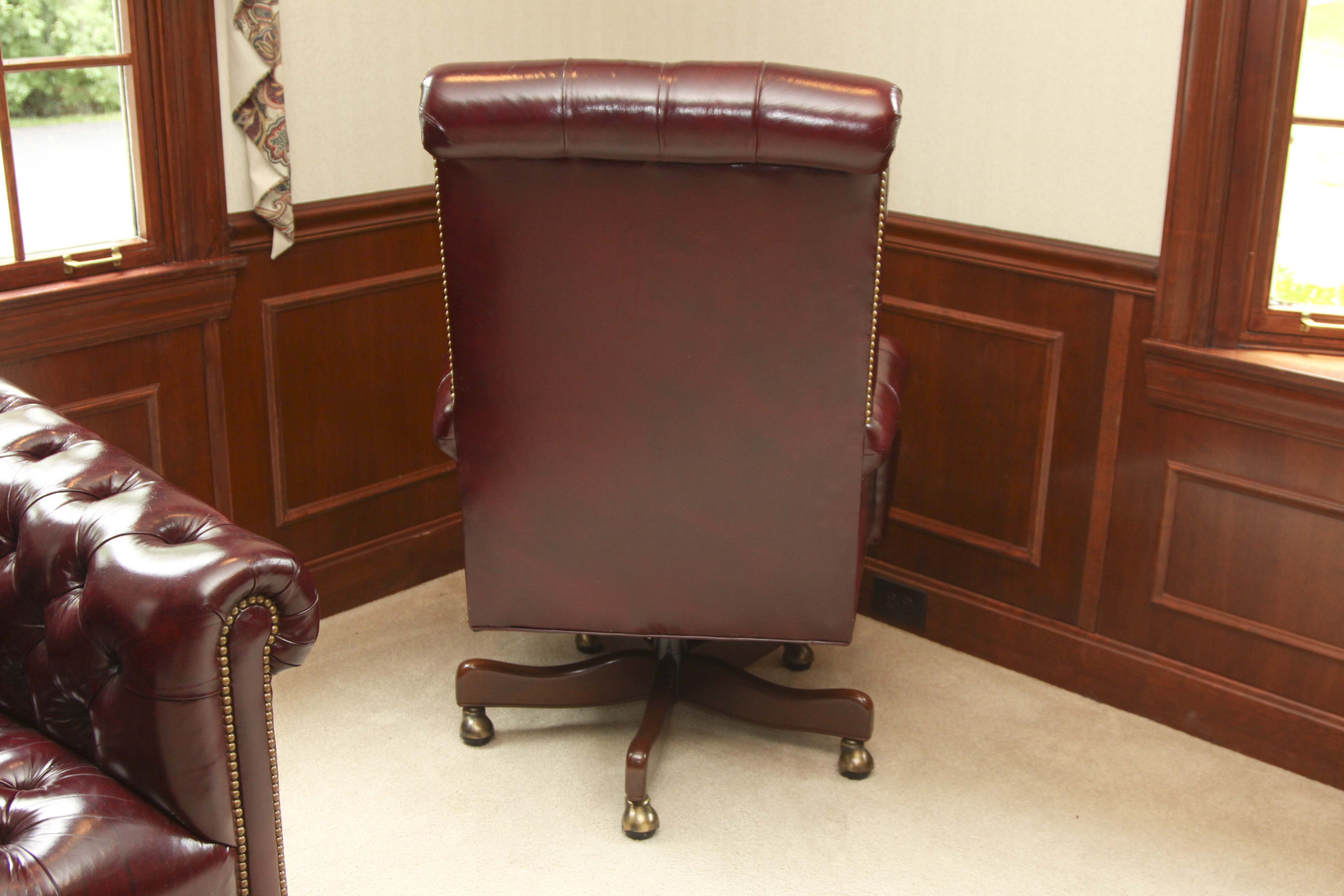 Burgundy Tufted Leather Swivel Office Chair by Hancock & Moore