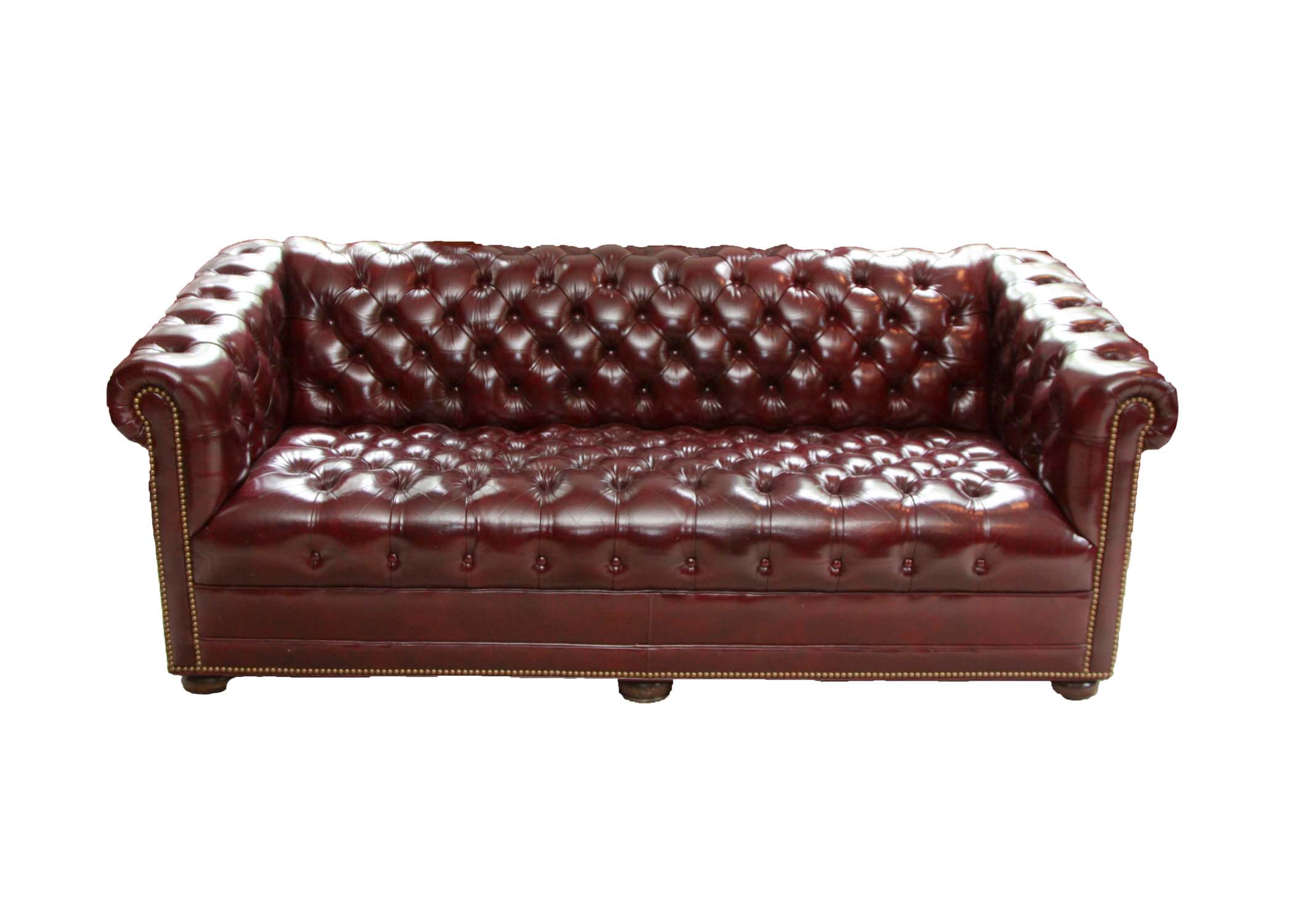 Burgundy Leather "Chesterfield" Style Sofa by Hancock & Moore